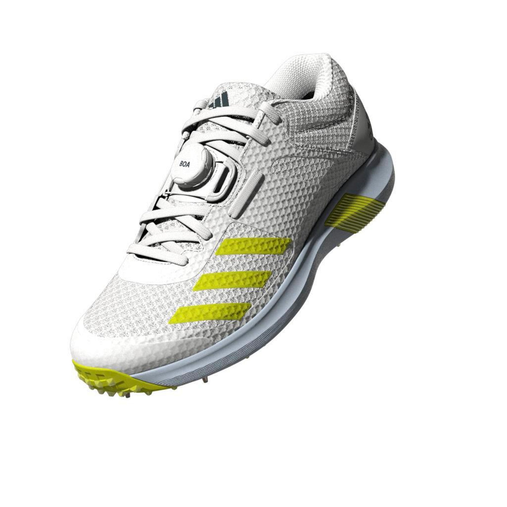 Adidas Adipower Vector MID Cricket Shoes - White & Yellow for Men | Lightweight & Durable for Professional Matches & Training