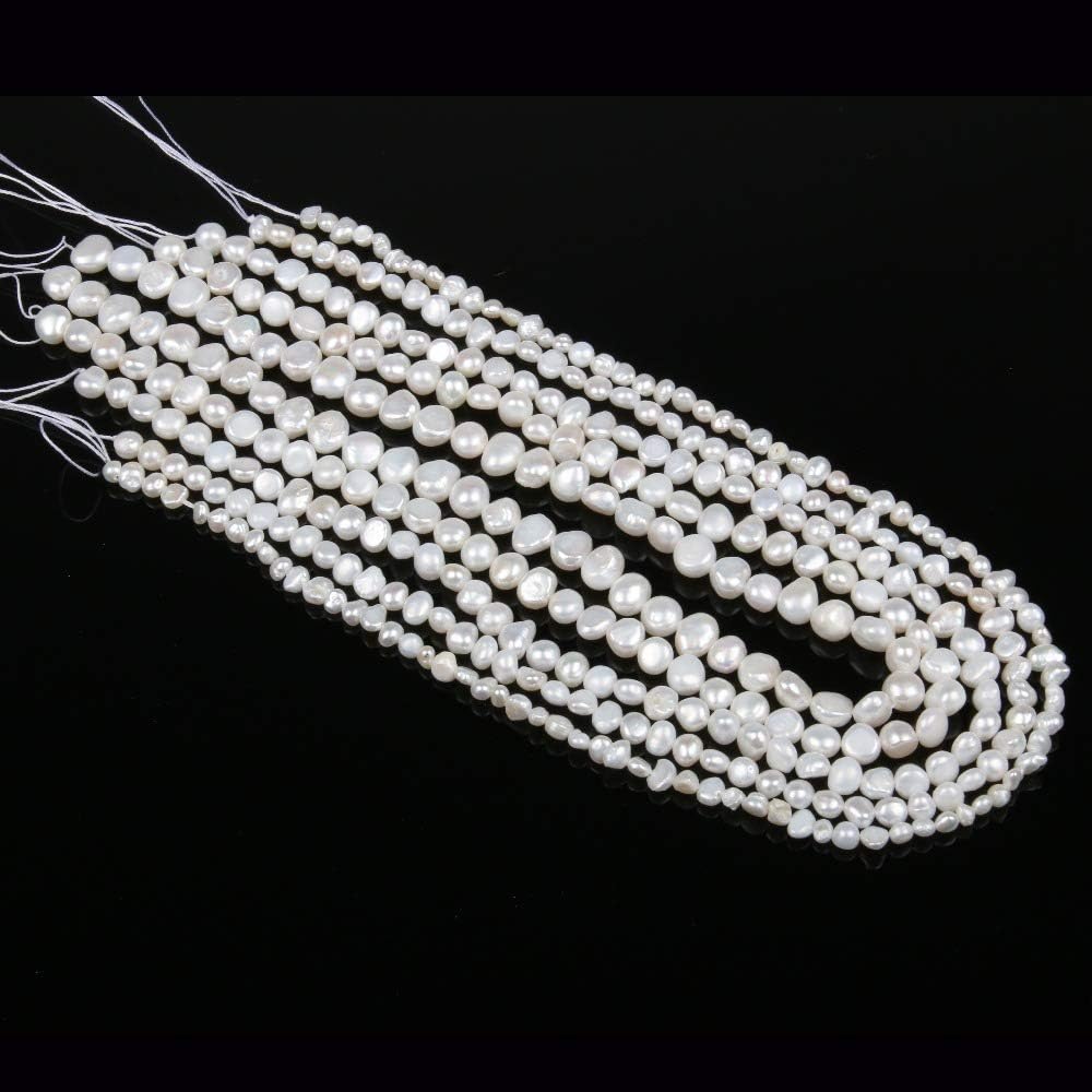 5-6mm Natural Freshwater Pearl Beads - Loose DIY Jewelry Making Supplies for Necklace, Bracelet, Earrings (2 Strands, 14 Inches) - Perfect for Wedding, Bridal, Boho & Handmade Jewelry Designs