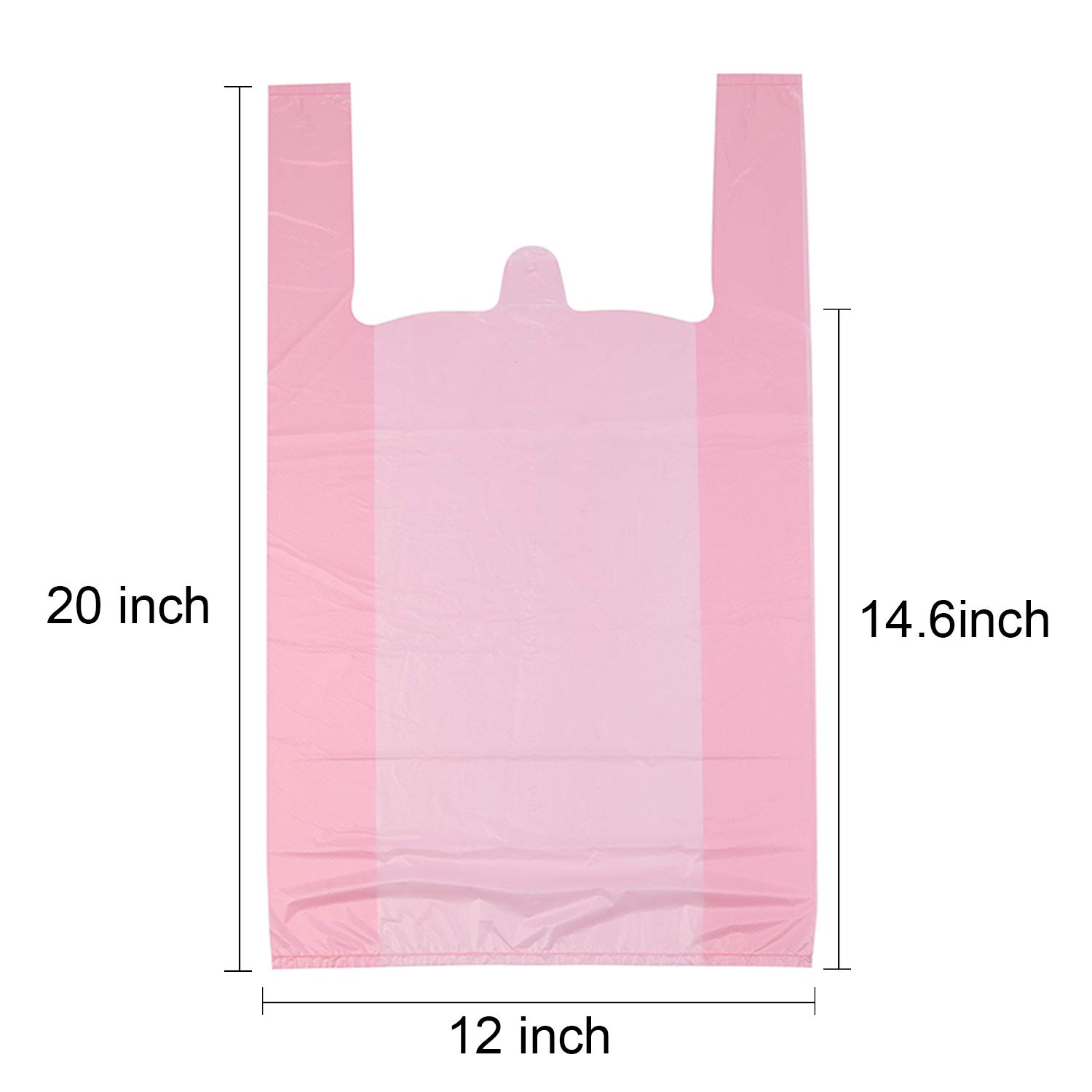 LazyMe Pink Plastic T-Shirt Bags with Handles - 12x20 Inch Bulk Pack of 200 - Durable Grocery & Retail Shopping Bags for Supermarkets, Convenience Stores & Boutique Packaging