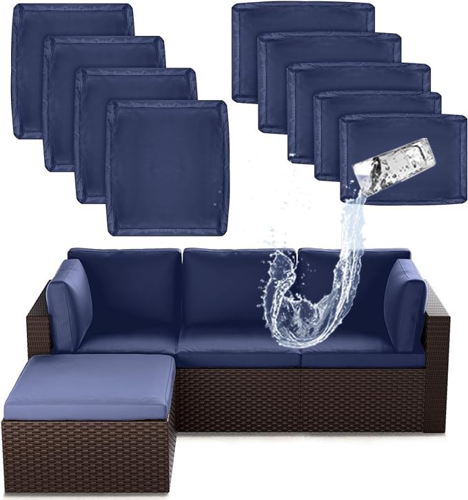 Waterproof 9-Piece Patio Cushion Covers with Zipper - Replacement Slipcovers for 5-Piece Outdoor Furniture Set (Dark Blue) | Durable & Weather-Resistant for Deck, Poolside & Garden Use