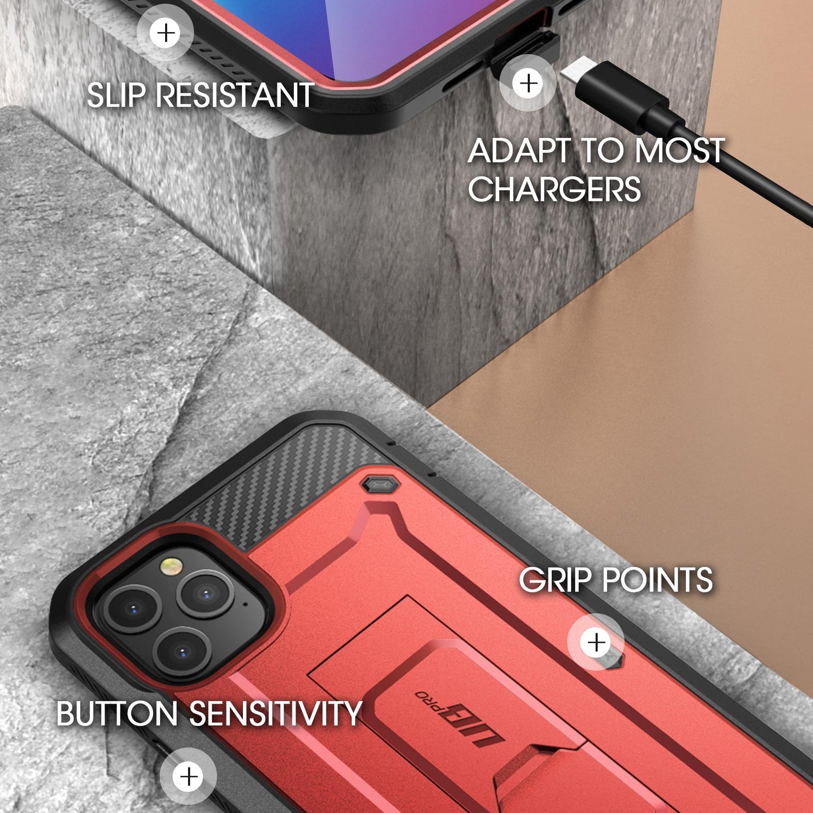 iPhone 12 Pro Max 6.7 Inch Unicorn Beetle Pro Series Rugged Protective Case - Shockproof & Drop Proof Cover (Metallic Red) | Perfect for Outdoor Adventures, Construction Work & Extreme Sports Protection