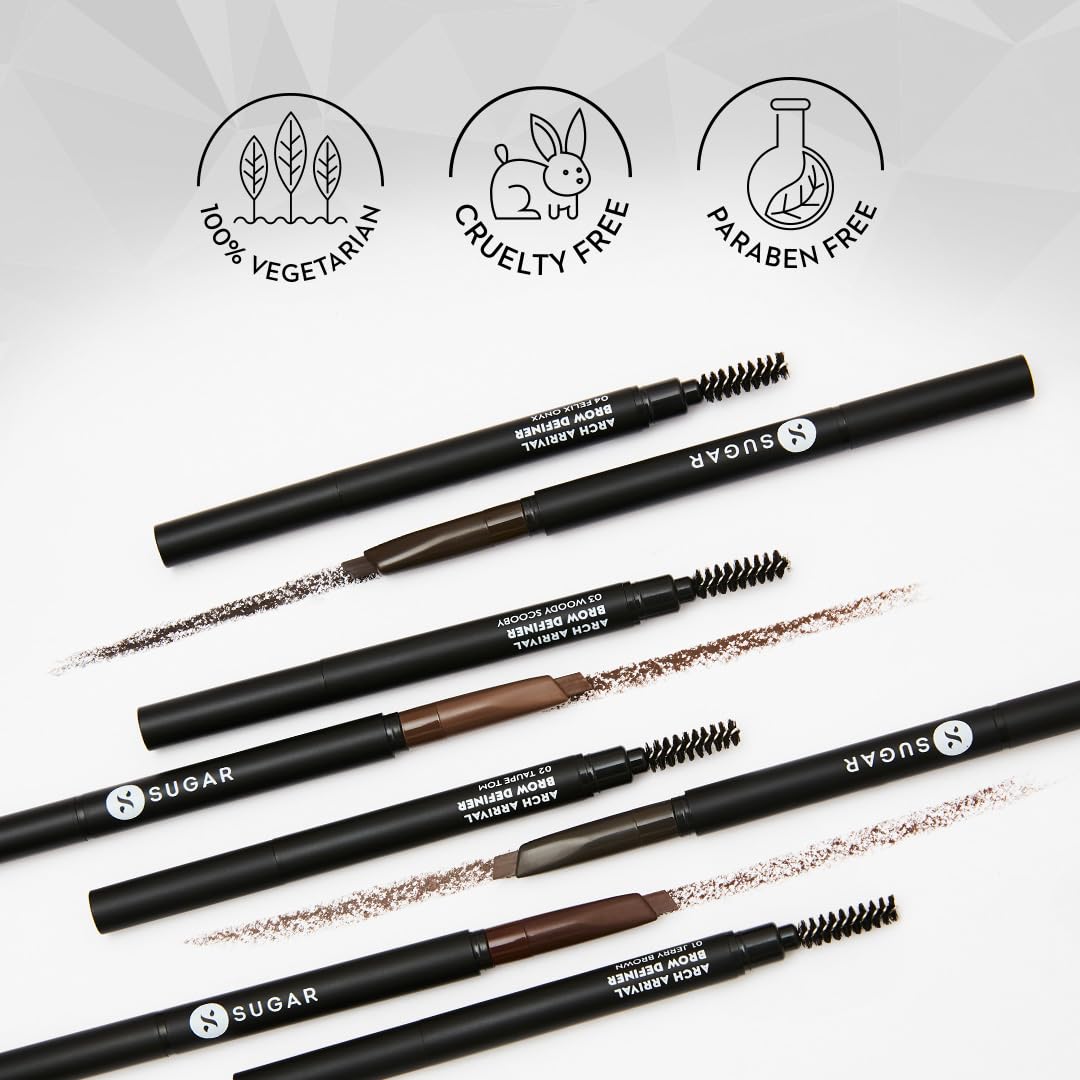 SUGAR Cosmetics Arch Arrival Brow Definer - Waterproof Eyebrow Pencil with Spoolie Brush, 12-Hour Long Lasting, Highly Pigmented for Natural Looking Brows, 3.5g (04 Felix Onyx) | Perfect for Daily Makeup, Salon Visits & Special Occasions