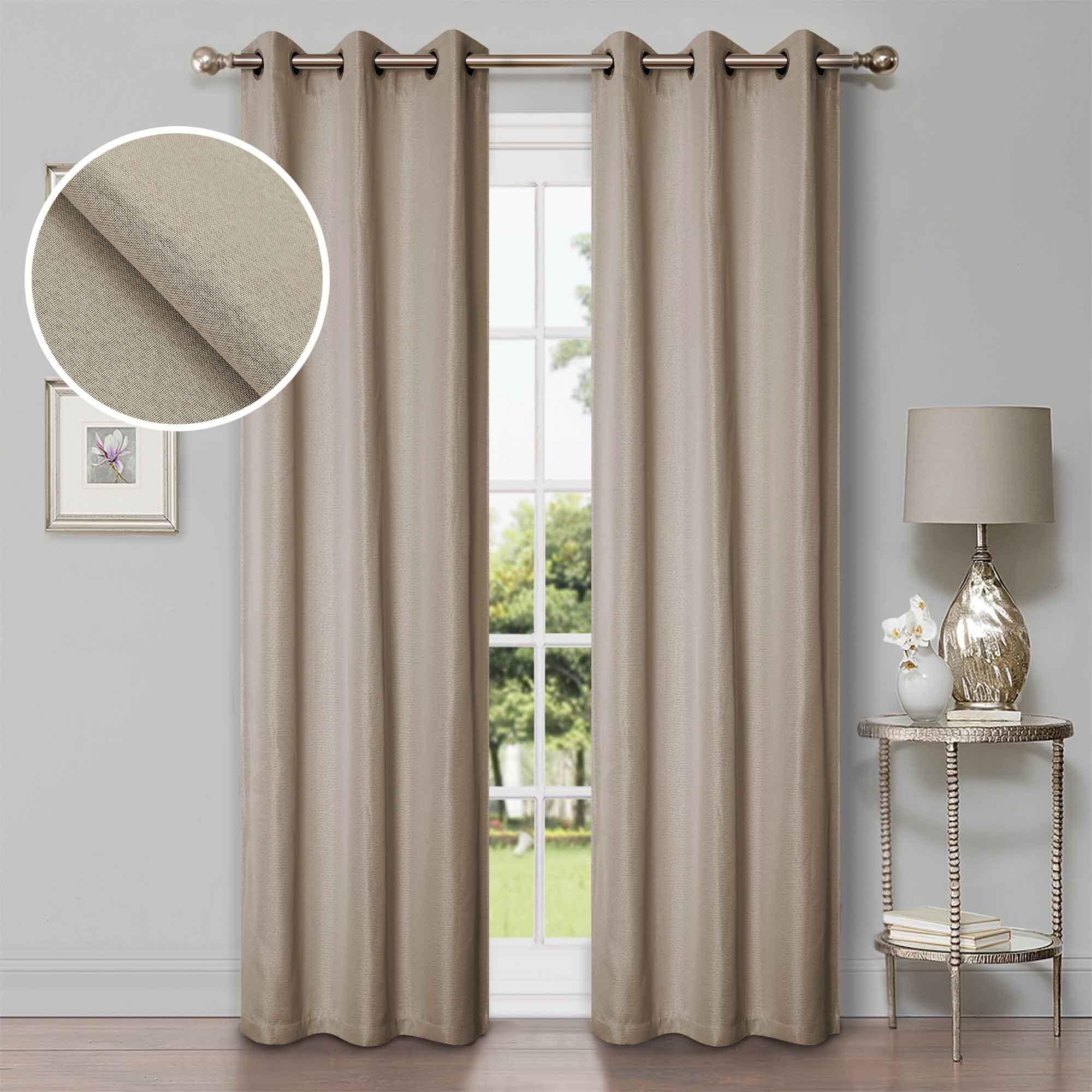 Linen Pattern Washable Blackout Curtains Set of 2 Panels - 42 Inch Length - Thermal Insulated Room Darkening Drapes for Bedroom, Living Room & Nursery (Light Blocking, Noise Reducing)