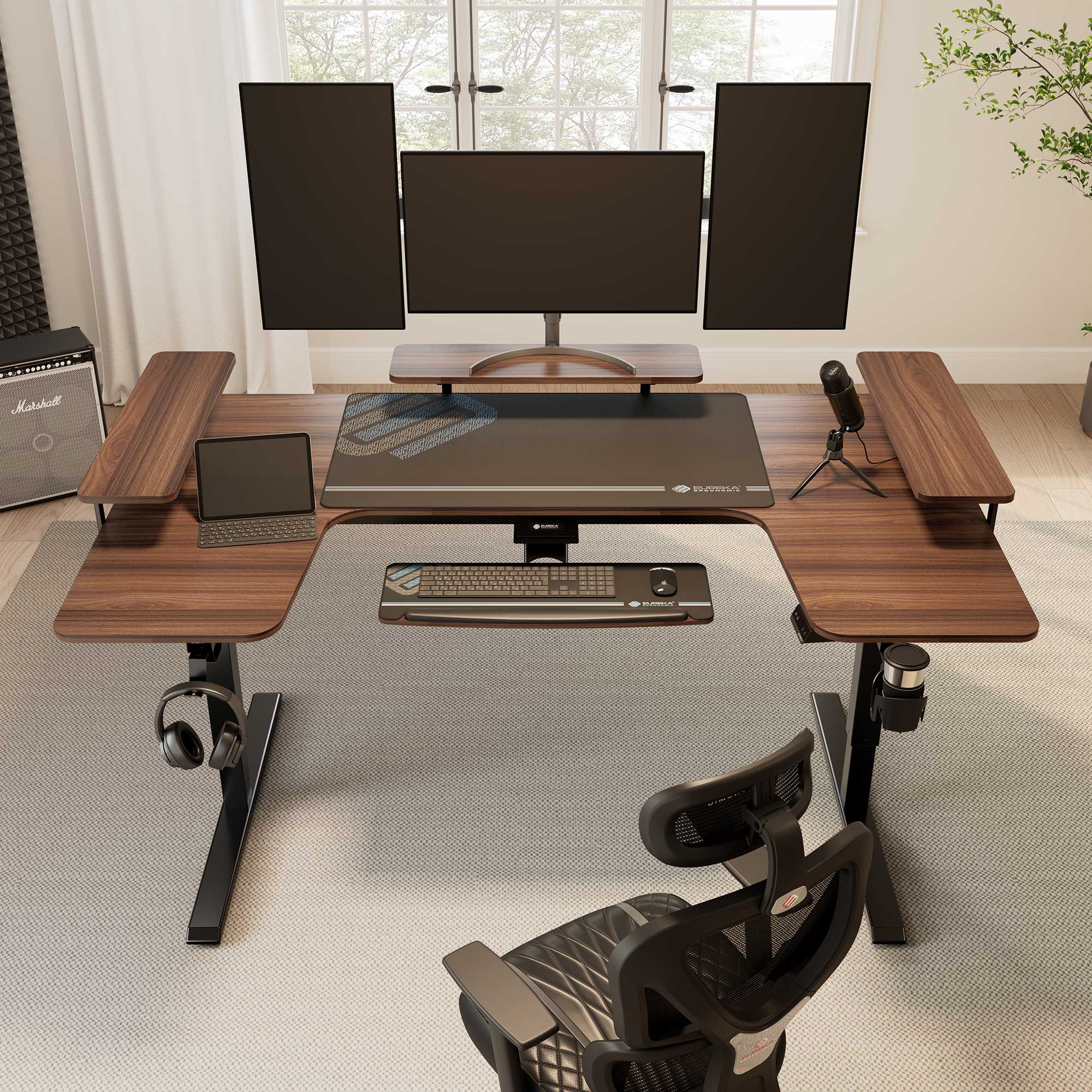 Ergonomic U-Shaped Standing Desk with Accessories Set (74x23 Inches) - Perfect for Home Office, Gaming & Workspace Setup
