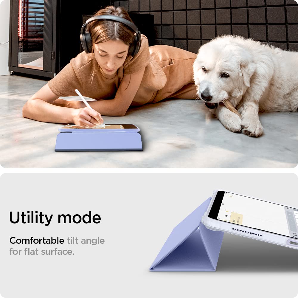 Spigen Ultra Hybrid Pro Tri-Fold Case for iPad Air 11-inch (M3/M2 2025-2024) & 10.9-inch 5th/4th Gen (2022/2020) - Clear Transparent Back with Apple Pencil Holder - Lavender | Perfect for Work, School & Travel Protection