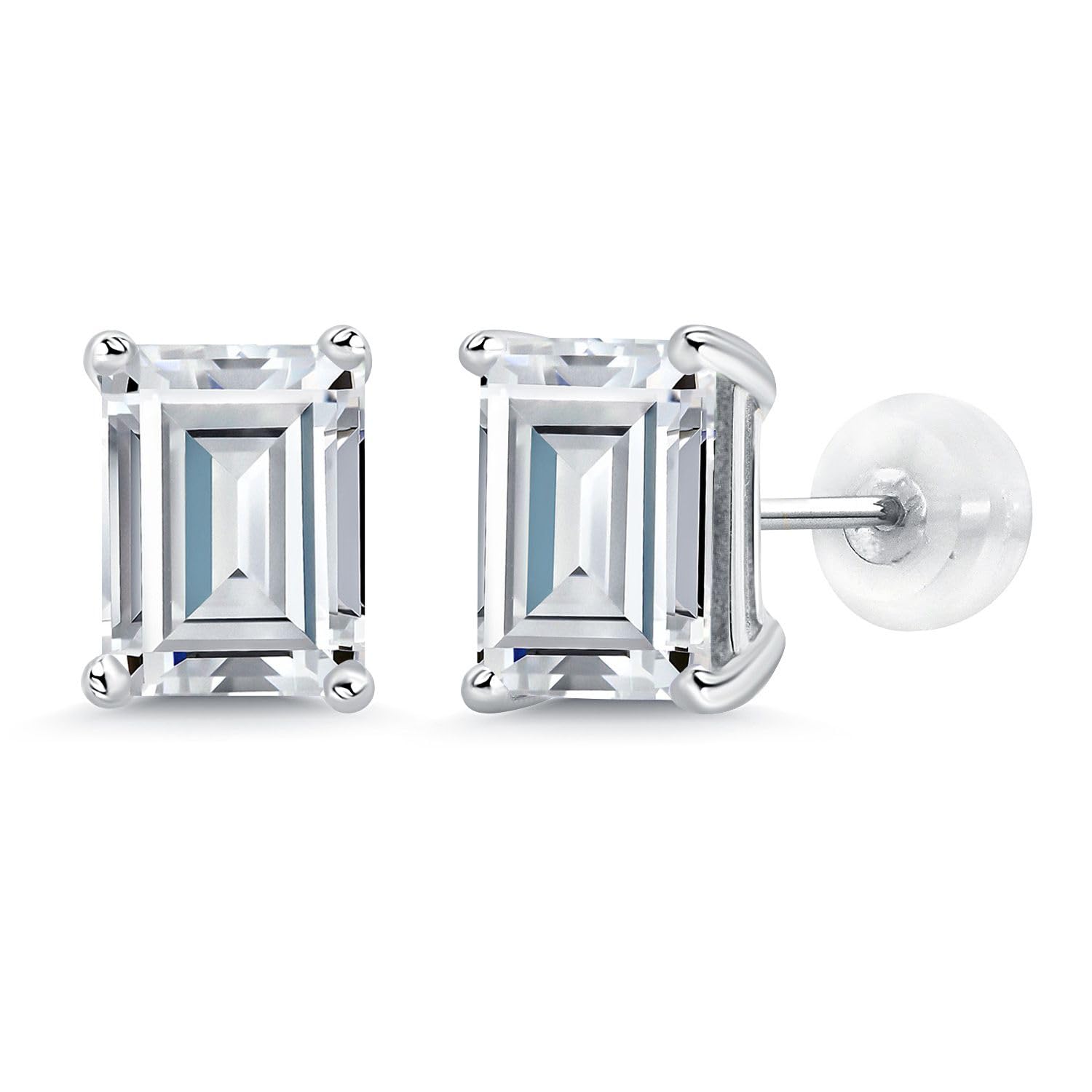 14K White Gold Emerald Cut 8X6MM Birthstone Stud Earrings for Women & Men | Gem Stone King | Perfect for Gifts, Anniversaries & Everyday Elegance