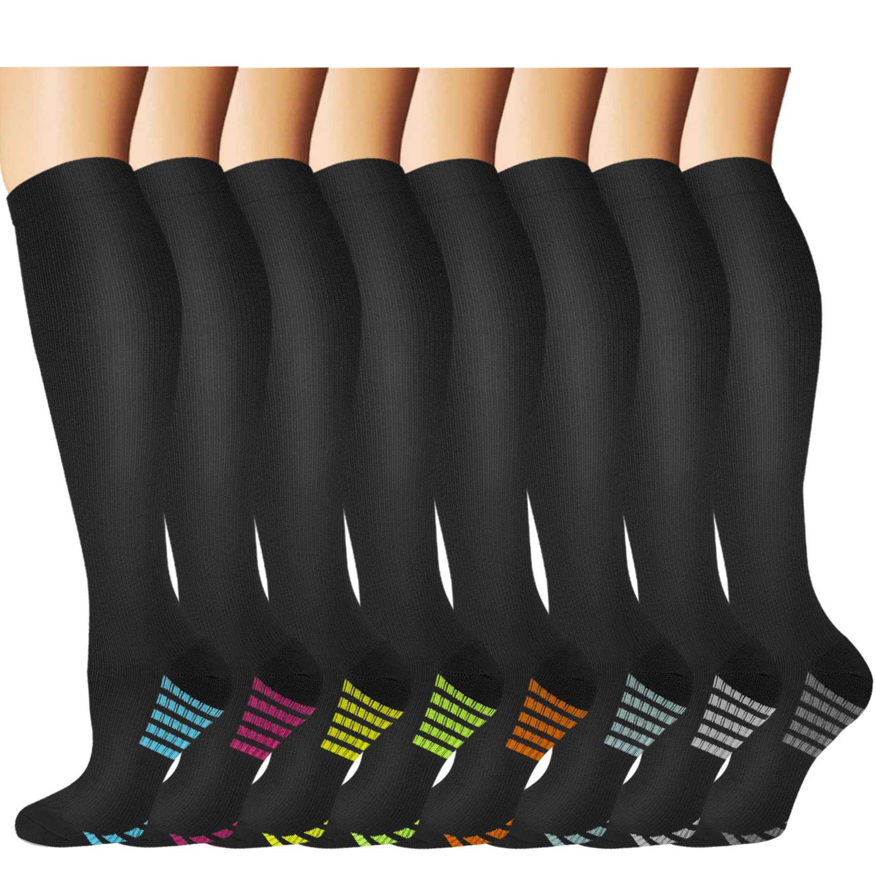 8 Pairs Graduated Copper Compression Socks 15-20mmHg for Men & Women - Improve Circulation for Running, Athletic & Cycling - Perfect for Sports Recovery & Travel