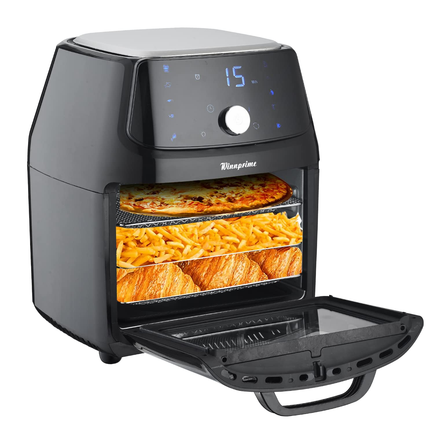 WINNPRIME 12.7 Quart Large Air Fryer Oven - Digital Touch Screen with 10 Cooking Functions, UL & FDA Certified - Perfect for Family Dinners, Meal Prep & Healthy Cooking - Includes Bonus Silicone Cooking Grips (Black)