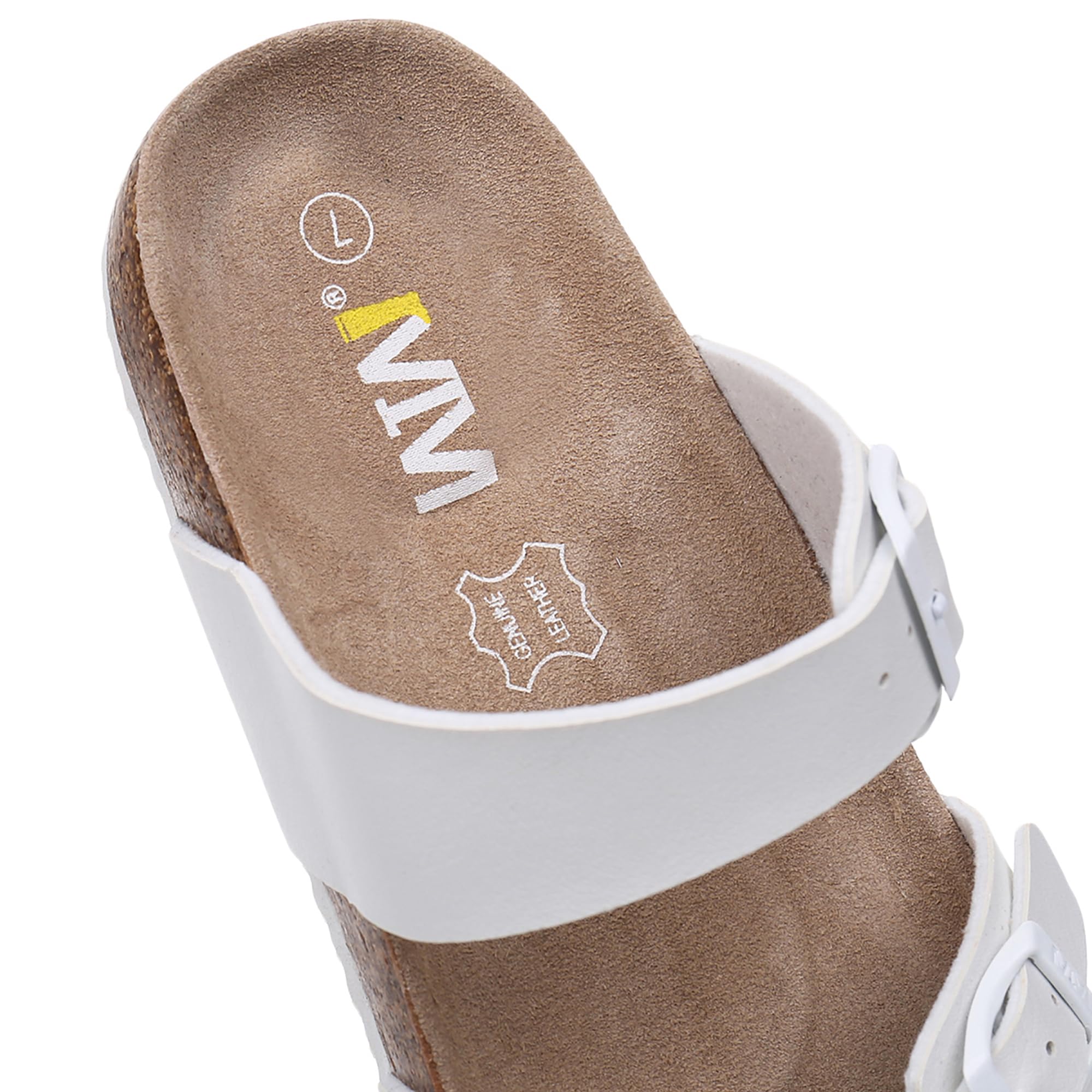 Women's Adjustable Cork Slide Sandals - Soft Cow Suede Comfort Summer Sandals with Buckle Strap | Open Toe Beach Walking Shoes for Vacation, Poolside & Casual Outings