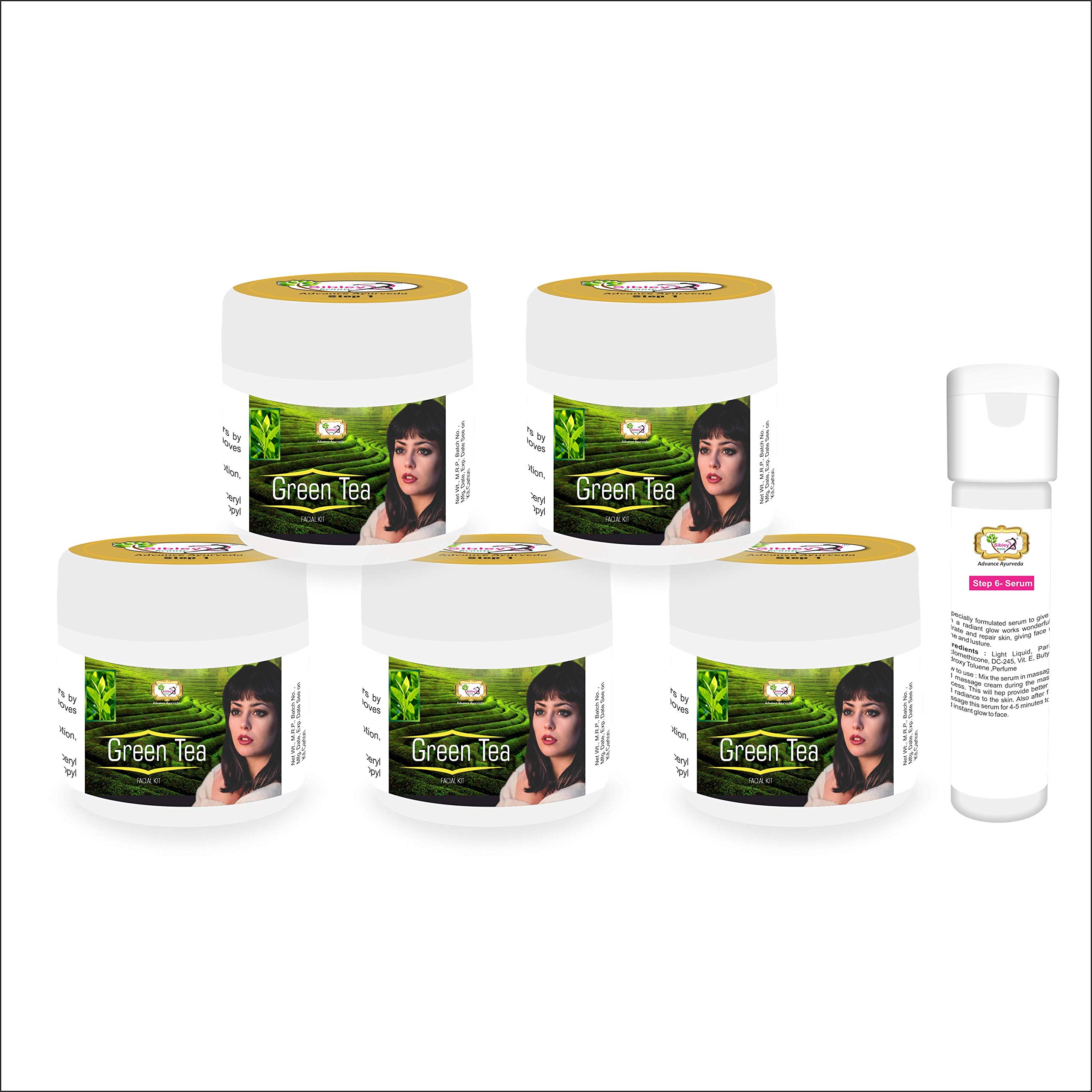 Sibley Beauty Facial Kit - Green Tea Anti-Aging Facial Kit (155g + 10ml) 6-Pack with Neem Tulsi Tea Tree Oil Acne Face Wash (100ml) - For Men & Women with Oily, Normal & Dry Skin - Daily Skincare Routine & Acne Treatment