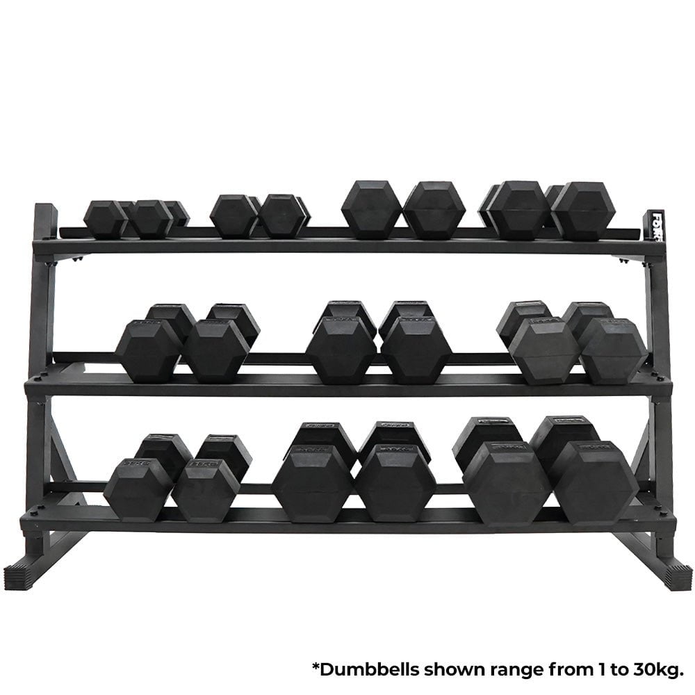 20kg Rubber Hex Dumbbell Set with 3-Tier Storage Rack - Home Gym Equipment for Strength Training & Workout