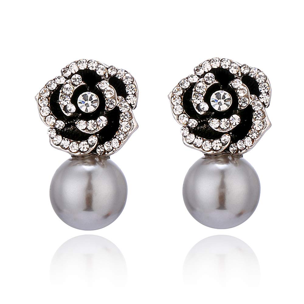 Elegant Women's Faux Pearl & Rhinestone Rose Stud Earrings – Perfect for Weddings, Parties & Everyday Wear