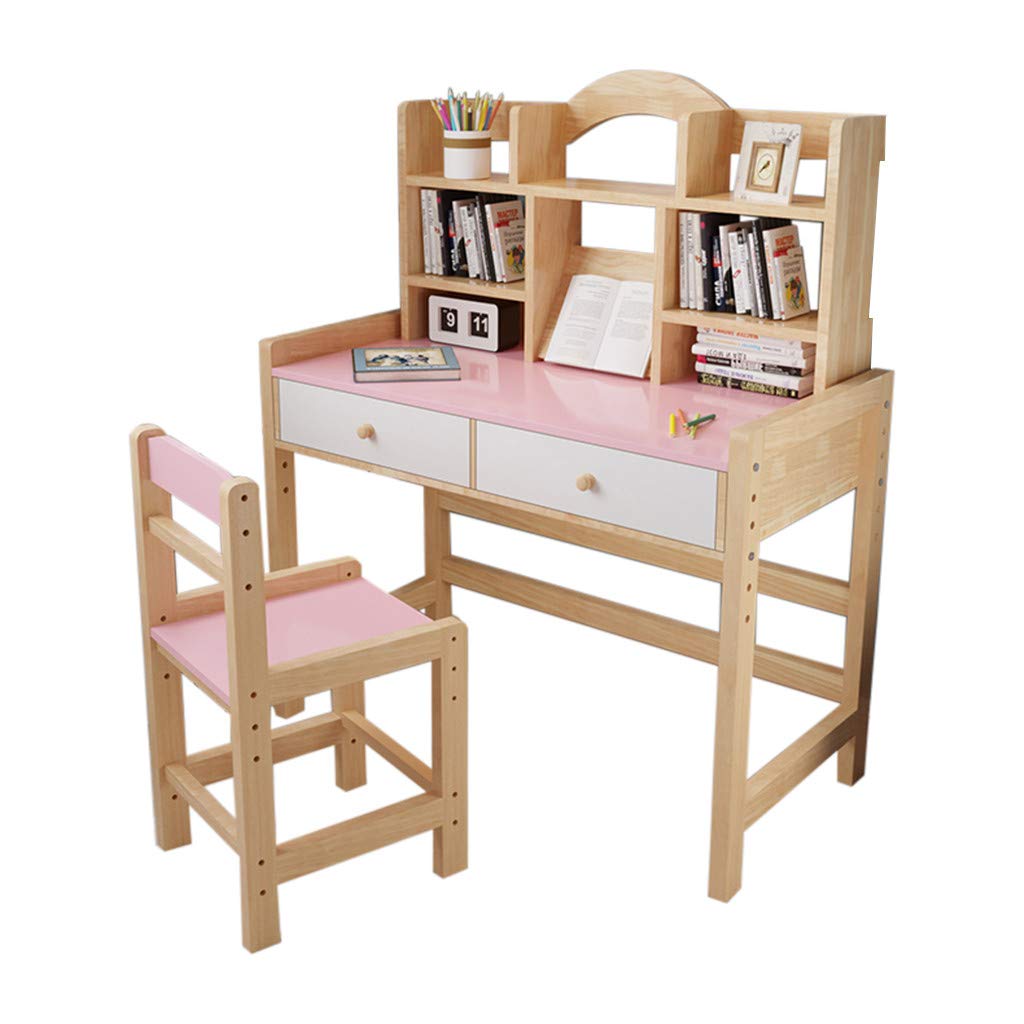 Adjustable Height Wooden Student Desk and Chair Set with Drawers & Bookshelves - Perfect for Home Study, Online Learning & School Supplies