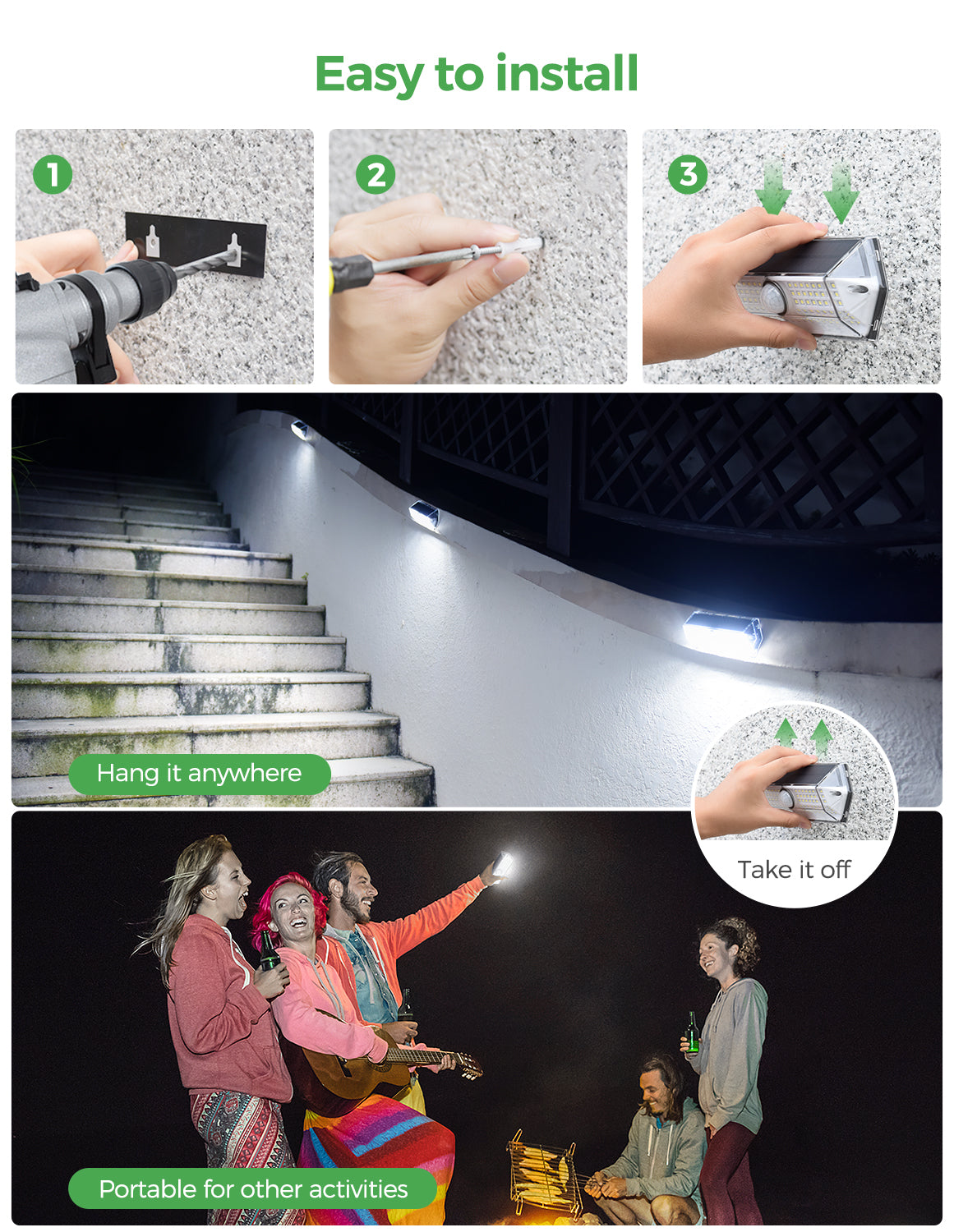 CD268 Solar Motion Sensor Lights Outdoor - 4 Modes (Security, Bright, Dim, Auto) - Waterproof Wireless Wall Lights for Garden, Pathway, Garage - 2 Pack Energy Saving LED Solar Lights