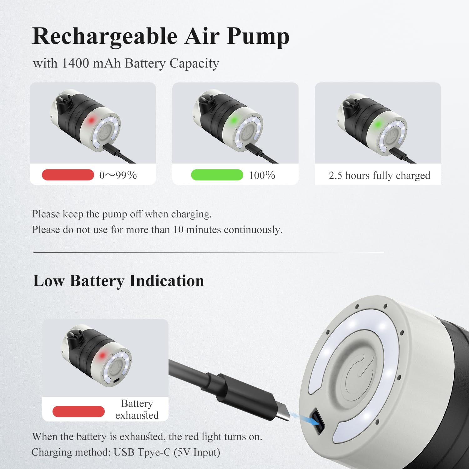 **LIBERRWAY Rechargeable Cordless Electric Air Pump for Inflatables - Portable Quick-Fill Pump for Air Mattress, Pool Floats, Camping Gear - Includes Built-in Camping Lantern (Perfect for Travel, Beach, Backyard & Outdoor Adventures)**