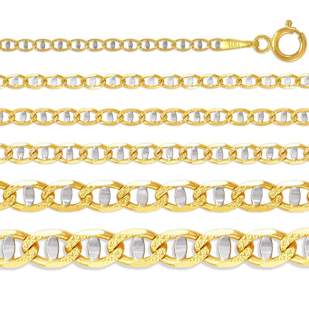 14K Gold Gucci-Inspired Flat White Pave Chain Necklace - Italian Craftsmanship - Shiny Durable Link Jewelry for Women & Men - 16-26 Inches Length, 1.70-5.0MM Width - Perfect for Gifts, Anniversaries & Special Occasions
