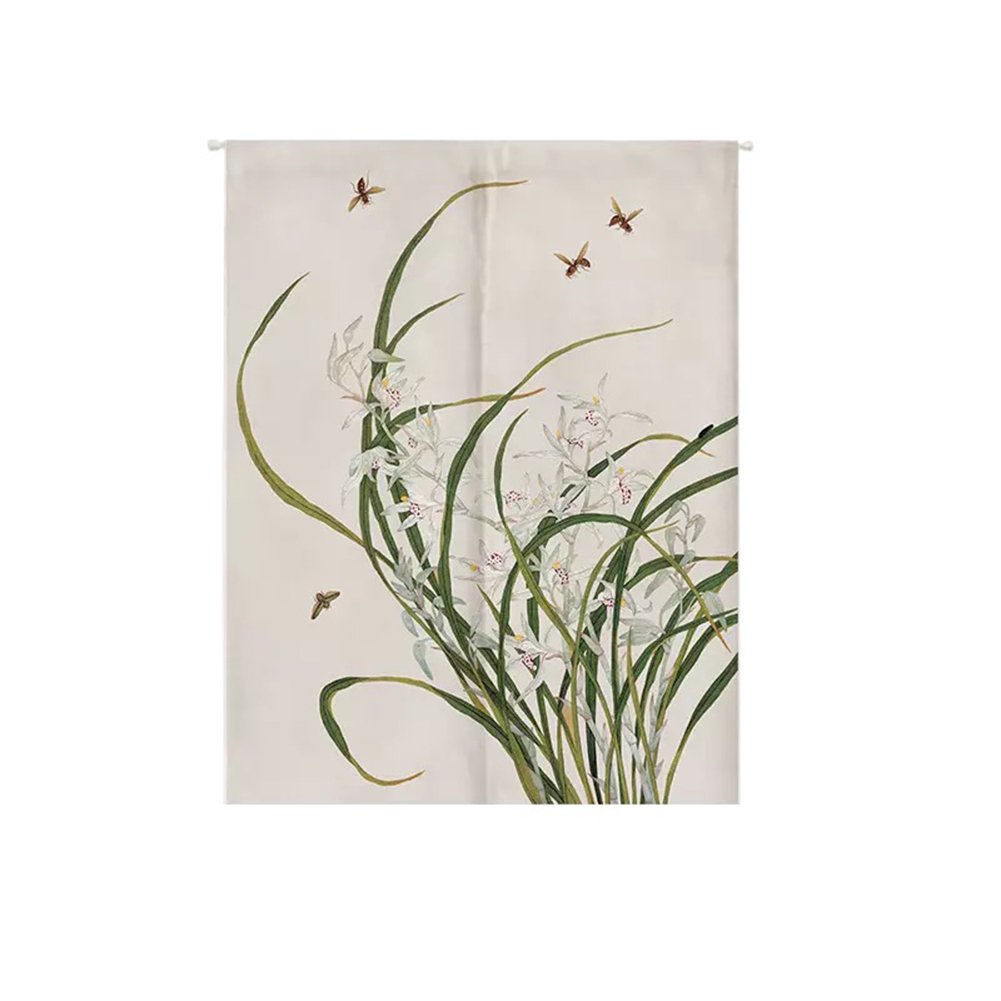 Oncefirst Linen Tapestry Doorway Curtain - Japanese Noren with Bees & Flowers Design, 33.5