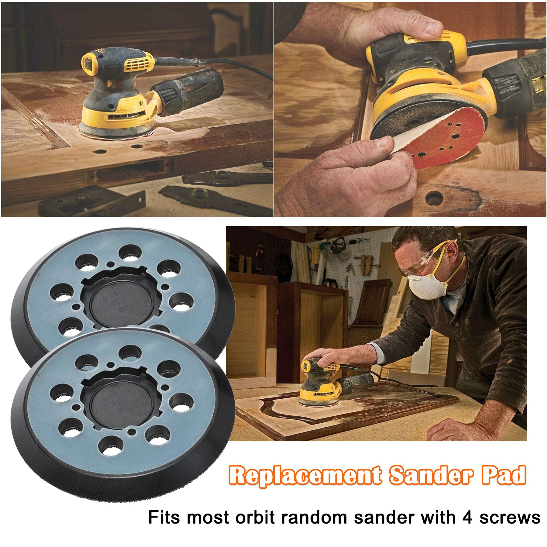 5 Inch Hook and Loop Sanding Pad Replacement for Dewalt DWE6421/DWE6423/DCW210B Orbital Sanders - 8 Hole Design, Compatible with DWE64233/N329079/RSP54 (2-Pack) - Perfect for Woodworking, Furniture Refinishing & DIY Home Projects