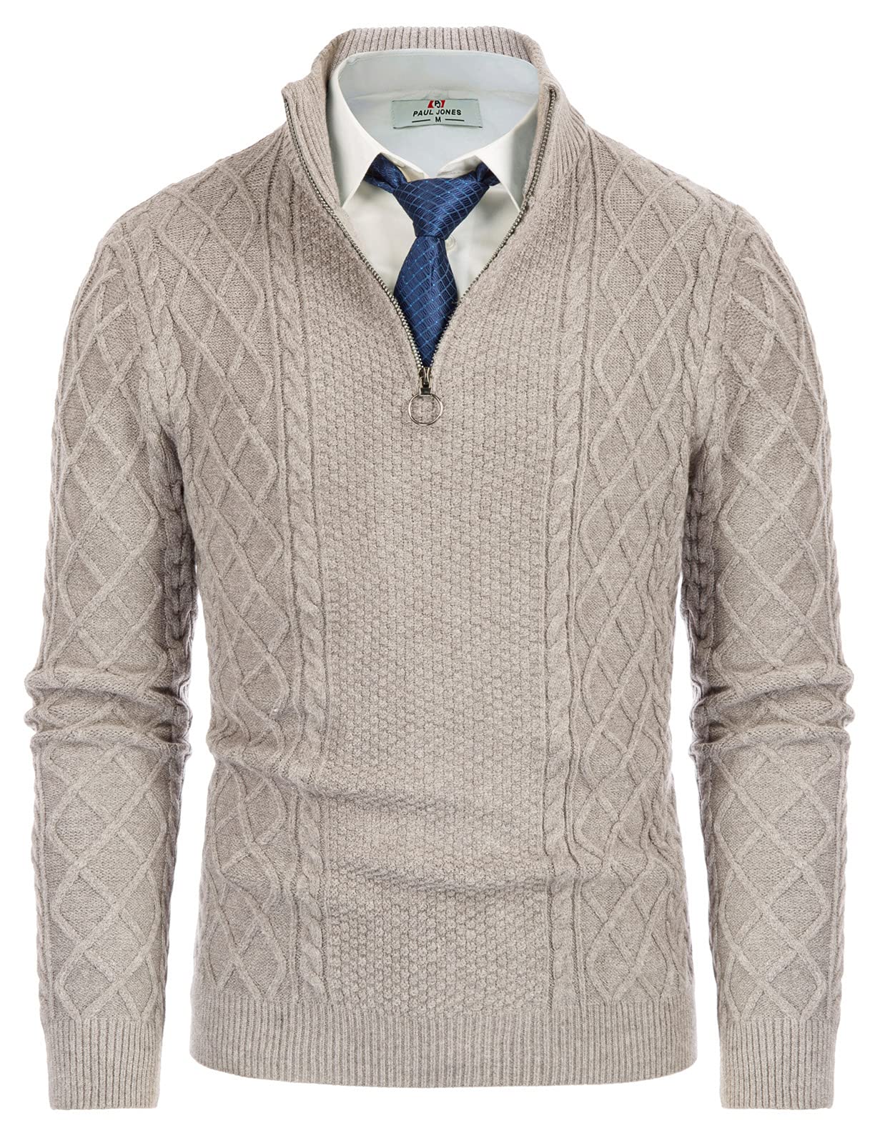 PJ Paul Jones Men's Casual Quarter-Zip Sweater - Cable Knit Thermal Pullover for Winter - Perfect for Office, Outdoors & Holiday Gatherings