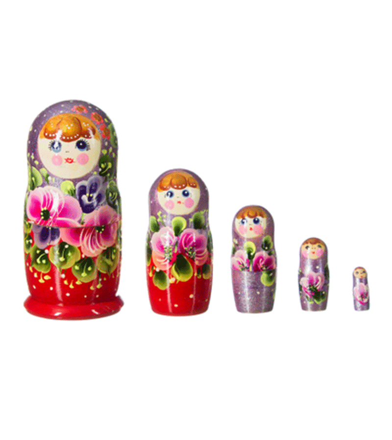 Set of 5 Small Wooden Matryoshka Russian Nesting Dolls - Hand-Painted Traditional Folk Art - Perfect for Home Decor, Gift Giving & Collectibles