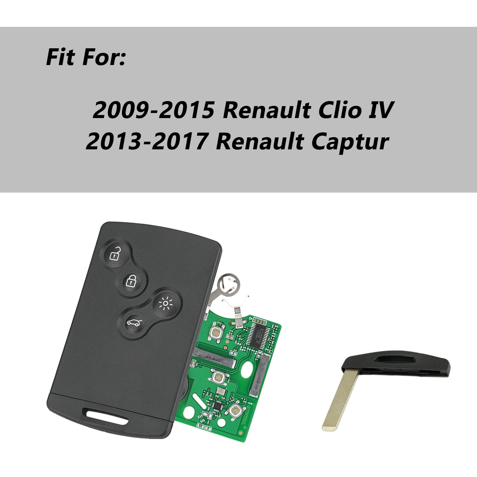 Renault Clio IV & Captur Replacement Remote Key Fob (4 Buttons) with PCF745M (4A) Chip & VA2 Blade - Includes Screwdriver & Key Ring - Perfect for Key Replacement, Car Accessories, and Vehicle Security Upgrades