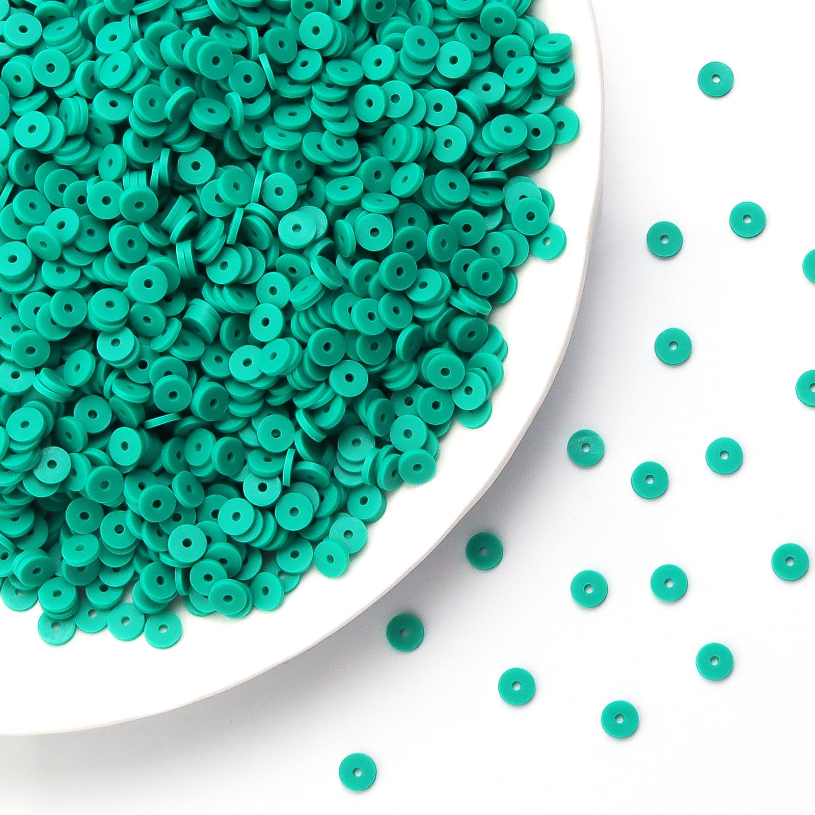 1000pcs Lake Green Polymer Clay Heishi Beads - 6mm Round Flat Beads for DIY Jewelry Making, Bracelets, Necklaces - Perfect for Crafting, Gifts & Boho Style Accessories
