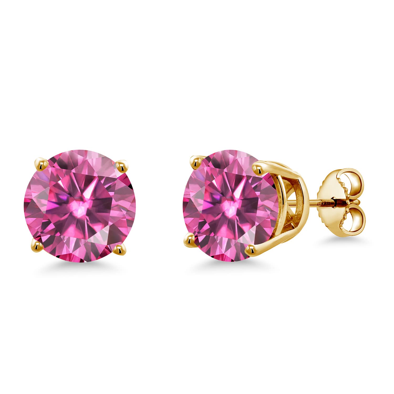 18K Yellow Gold Plated Silver 10MM Round Birthstone Stud Earrings for Women & Men | Gem Stone King | Perfect Gift for Anniversary, Birthday & Special Occasions