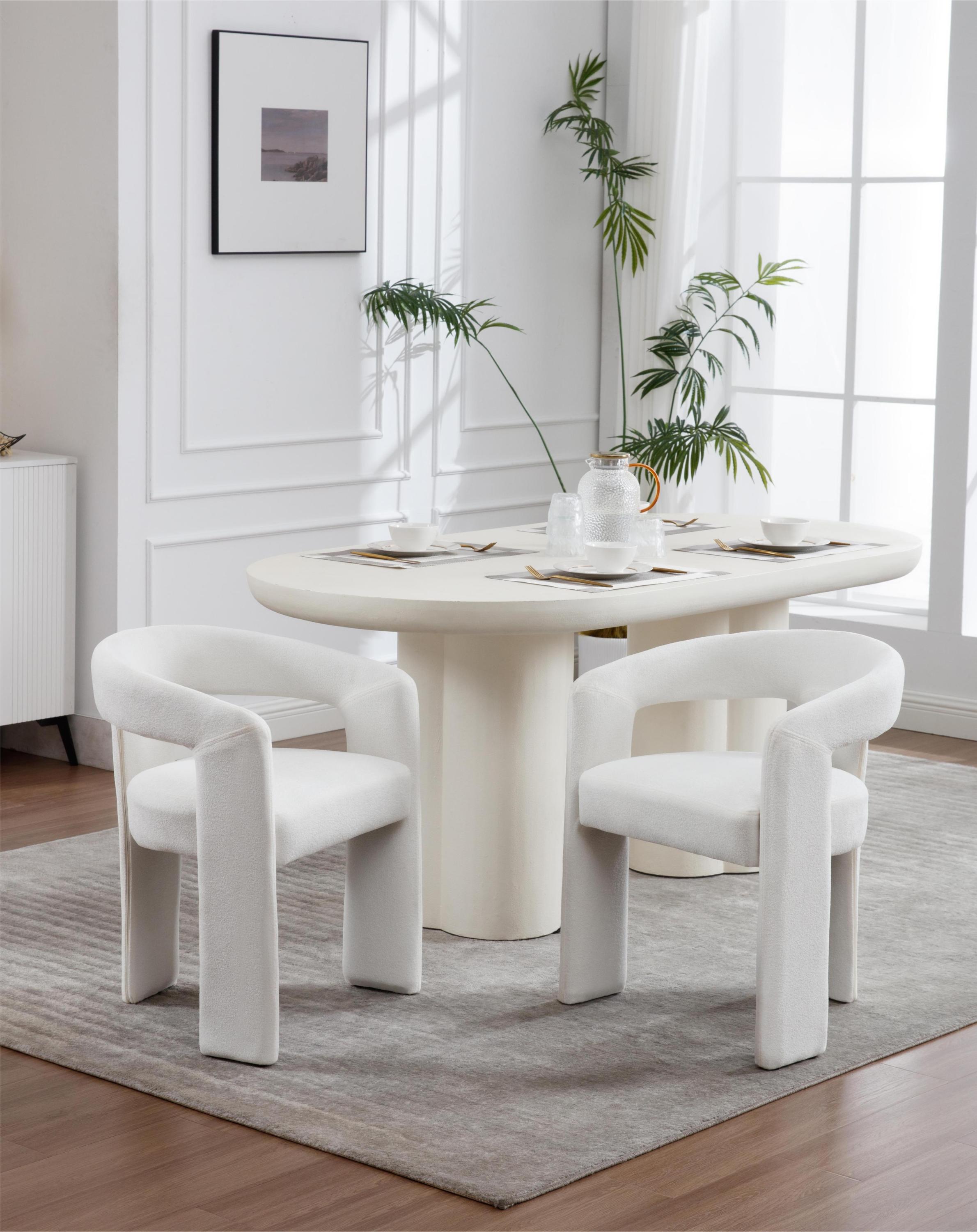 Modern Beige Dining Chairs Set of 2 - Comfortable Upholstered Kitchen Chairs for Dining Room, Breakfast Nook & Small Spaces