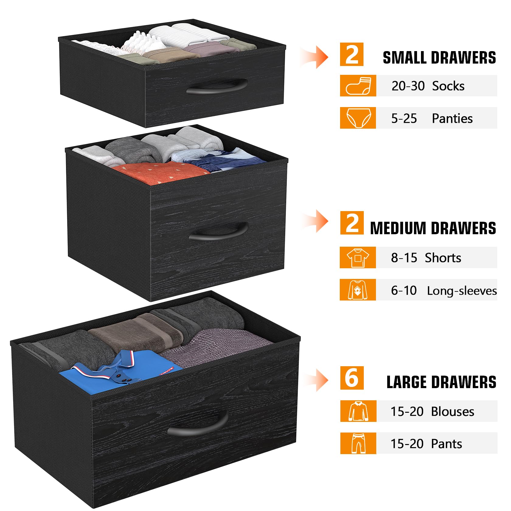 10-Drawer Fabric Dresser for Bedroom & Living Room - Wooden Top, Metal Frame with Side Pockets & Hooks - Black Wood Vein Pattern - Perfect for Closet Organization, Hallway Storage & Small Space Furniture