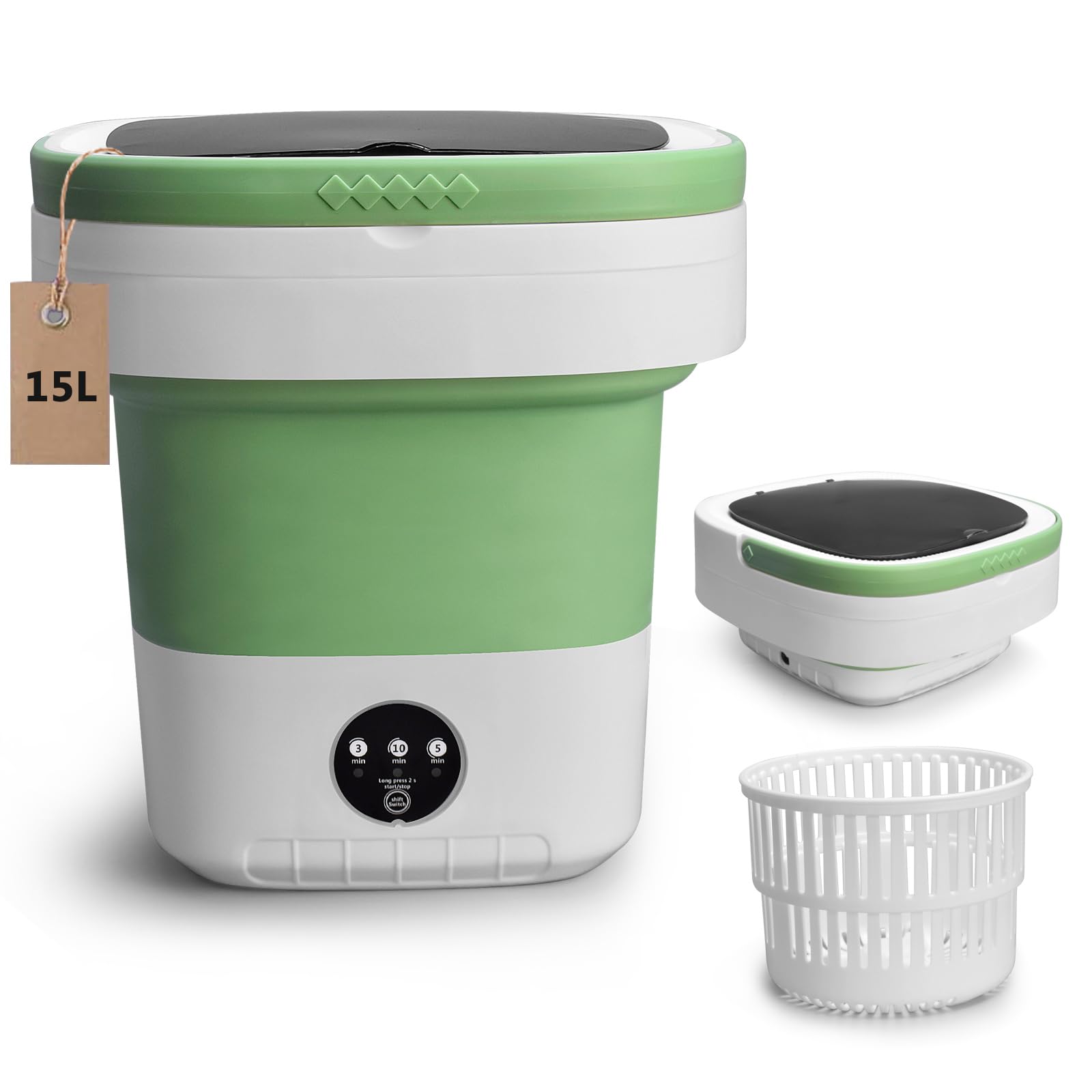 Portable Washing Machine 15L - Compact Mini Washer & Dryer Combo with 3 Wash Modes for Underwear, Baby Clothes, Socks & Delicates - Foldable Travel Washer for Apartments, Homes, Hotels, Camping & RVs - Perfect for Small Spaces & On-the-Go Laundry Needs