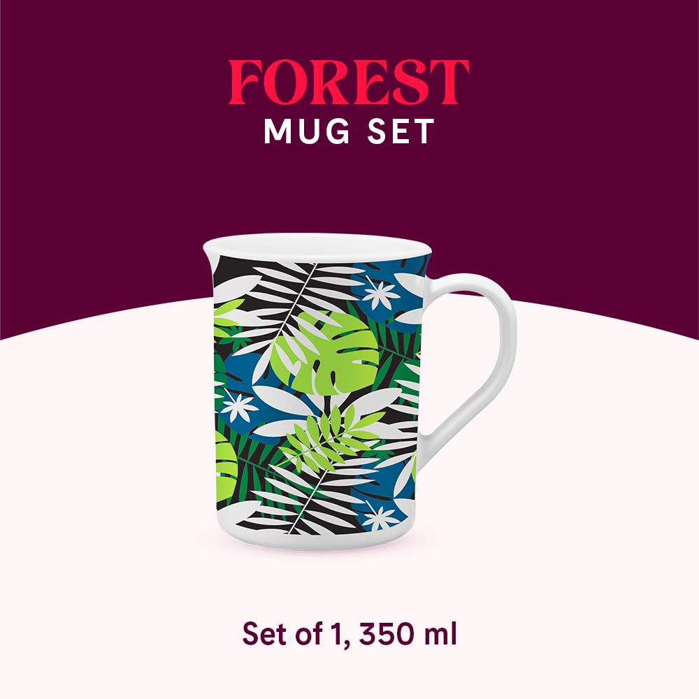 BOROSIL Forest Opalware Tea & Coffee Mug - 350ml Microwave & Dishwasher Safe Ceramic Cup, Bone-Ash Free - Elegant White Crockery for Home, Office & Gifting | Perfect for Morning Coffee, Afternoon Tea & Daily Use