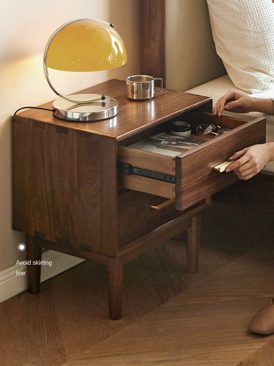 Solid Black Walnut Wood Nightstand - Bedside Table with Drawer for Bedroom Furniture, Modern Home Decor & Storage Solution