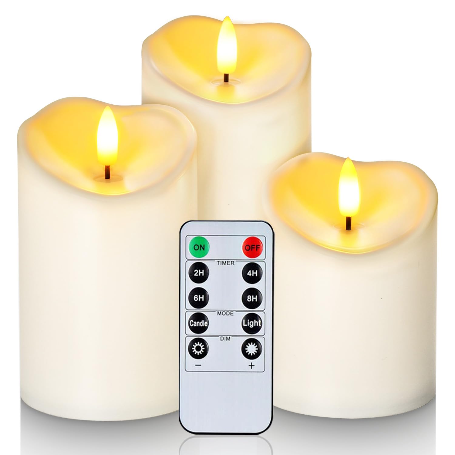 Homemory LED Candles - Battery Operated Flameless Candles with Remote Control & Timer, Set of 3 Ivory White Waterproof Electric Candles for Home Decor, Wedding Centerpieces, Christmas Decorations, and Romantic Ambiance
