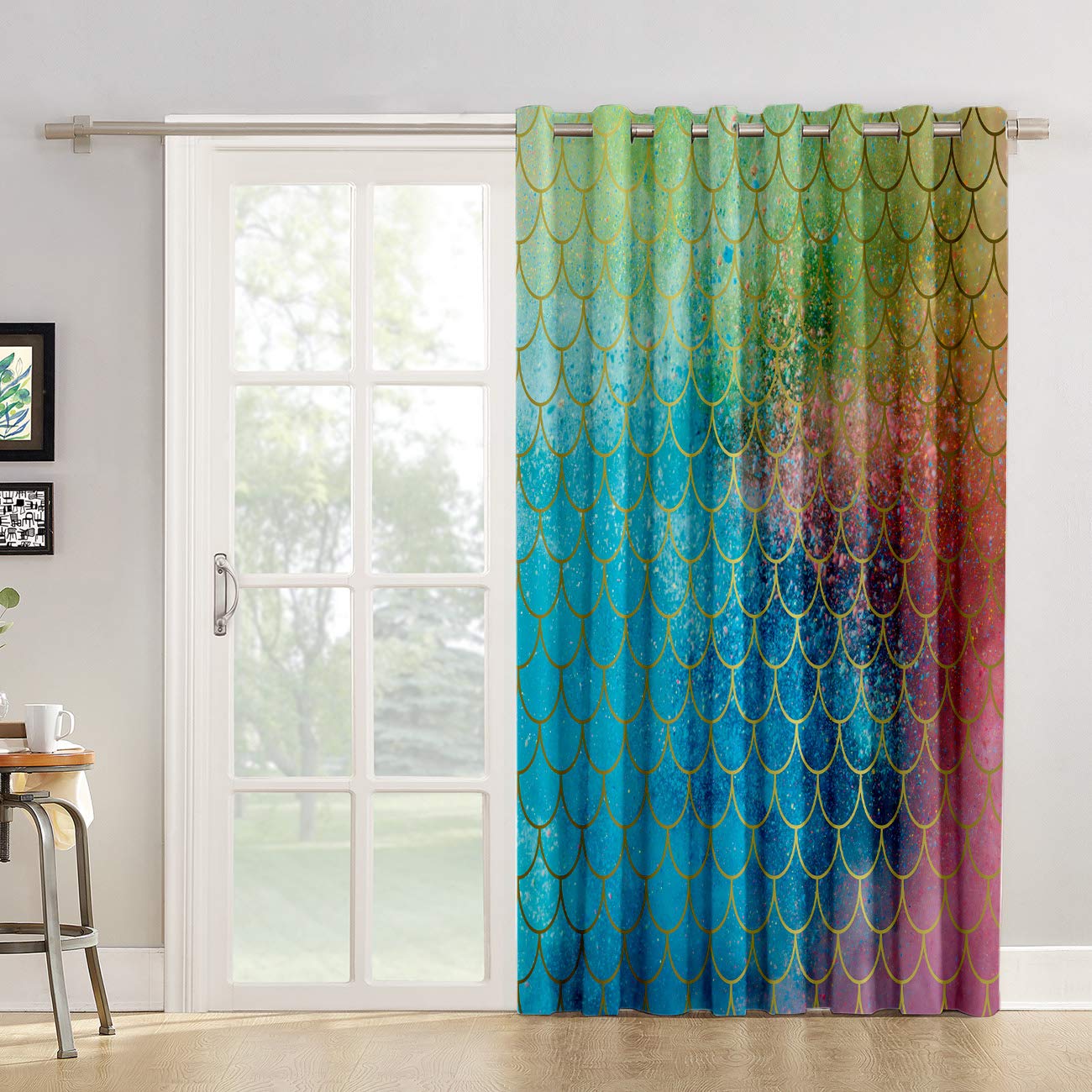 84 Inch Blackout Curtains - Colorful Mermaid Scale Design for Living Room & Bedroom | Thermal Insulated Darkening Drapes for Sliding Glass Doors & Windows | Perfect for Home Office, Nursery & Light-Sensitive Sleepers