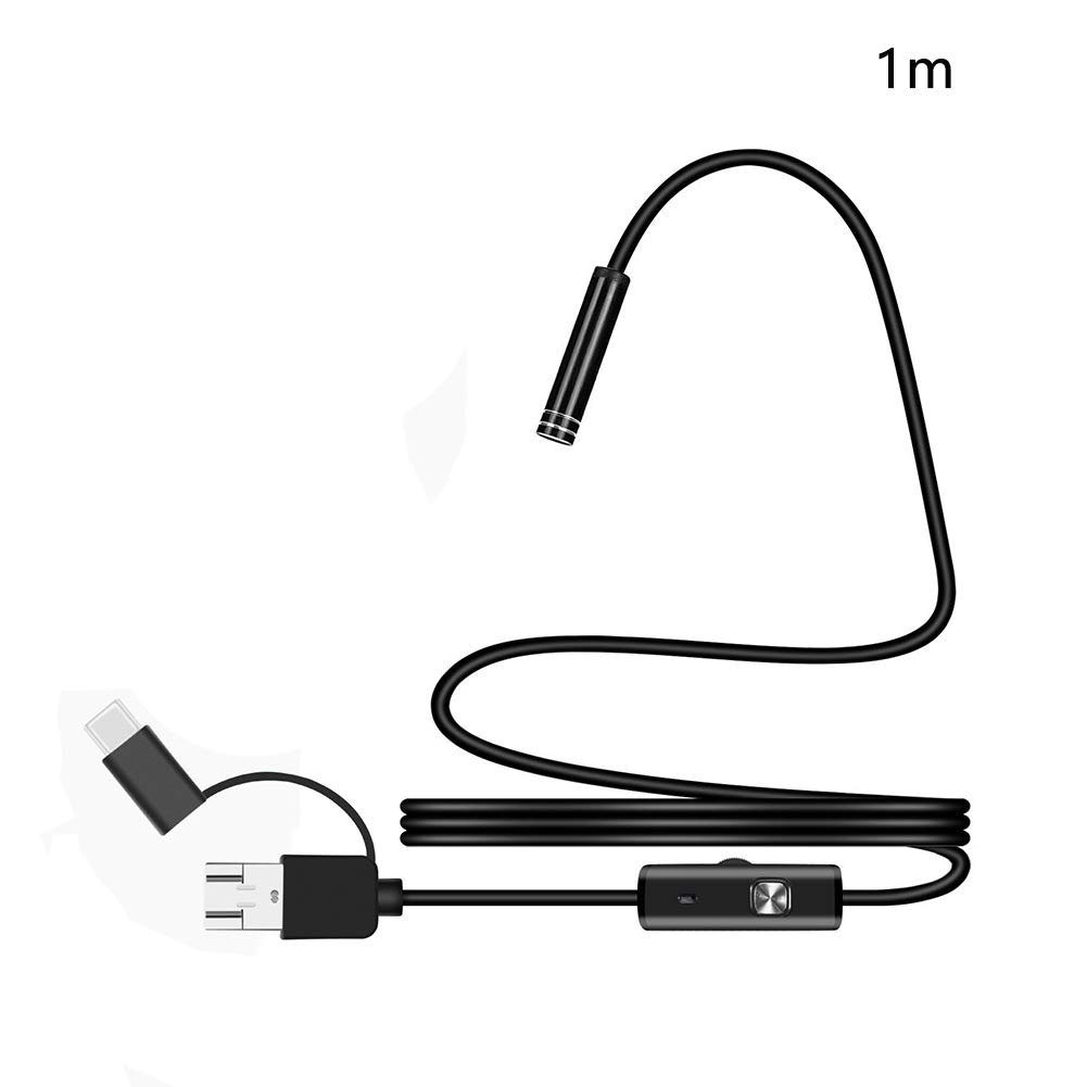 3 in 1 HD Waterproof Endoscope Inspection Camera with 6 Adjustable LED Lights - 1M Flexible Borescope Snake Pipe for Android Devices - Perfect for Drain Inspection, HVAC Maintenance & Automotive Repair