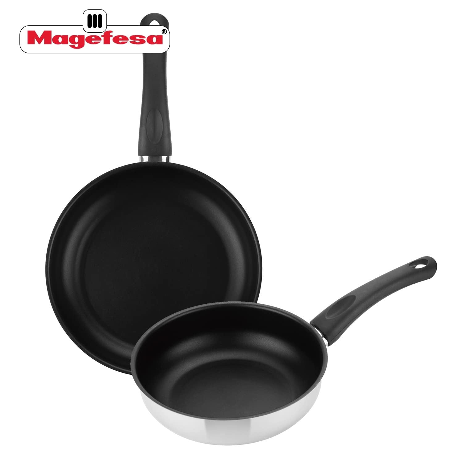 MAGEFESA IDEAL 11-Piece Stainless Steel Cookware Set - 2 Stock Pots, 2 Saucepans, 2 Mini Sauté Pans, 2 Frying Pans with Mesh Strainer - Induction Compatible & Dishwasher Safe - Perfect for Home Cooking, Professional Chefs & Restaurant Use