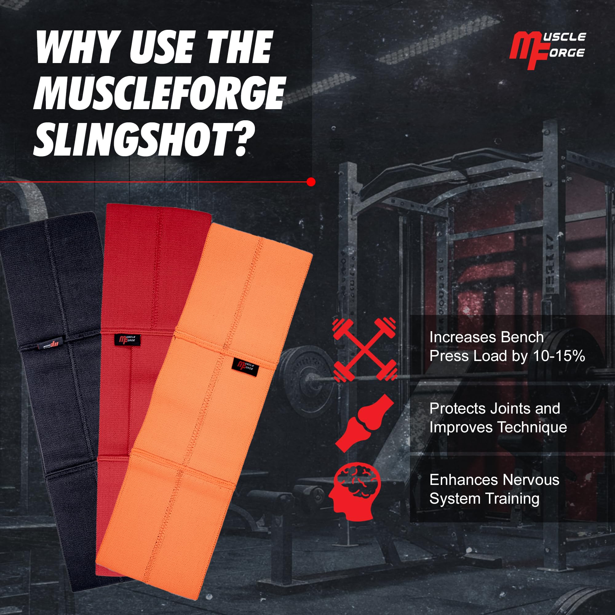 MuscleForge® Bench Press Slingshot for Weightlifting & Bodybuilding - Powerlifting Elbow Sleeves for Chest Workouts - Perfect for Gym Training & Strength Exercises