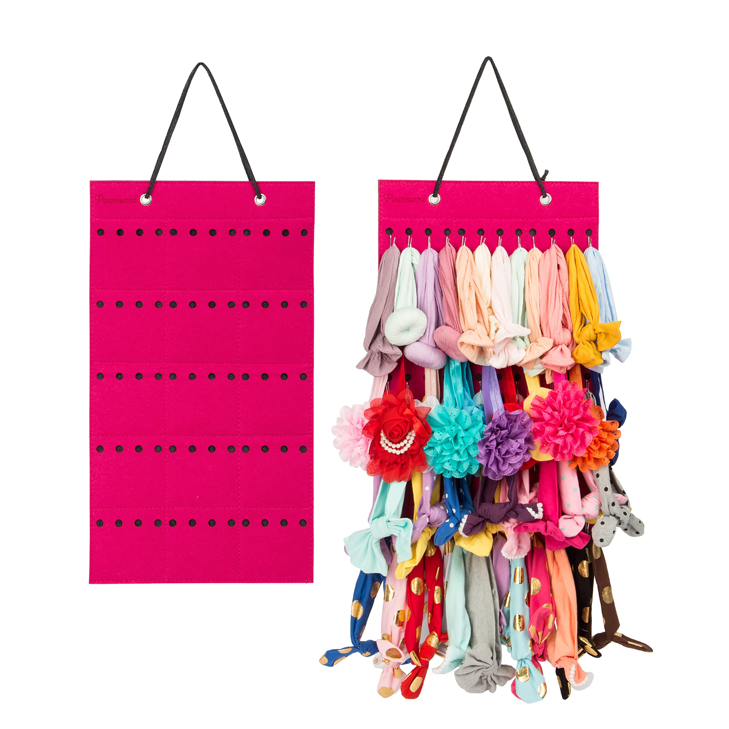 Baby Girl Headband Holder - Hanging Storage Organizer for Newborn Headbands & Hair Bows (Deep Rose) | Nursery Organization & Baby Accessory Storage