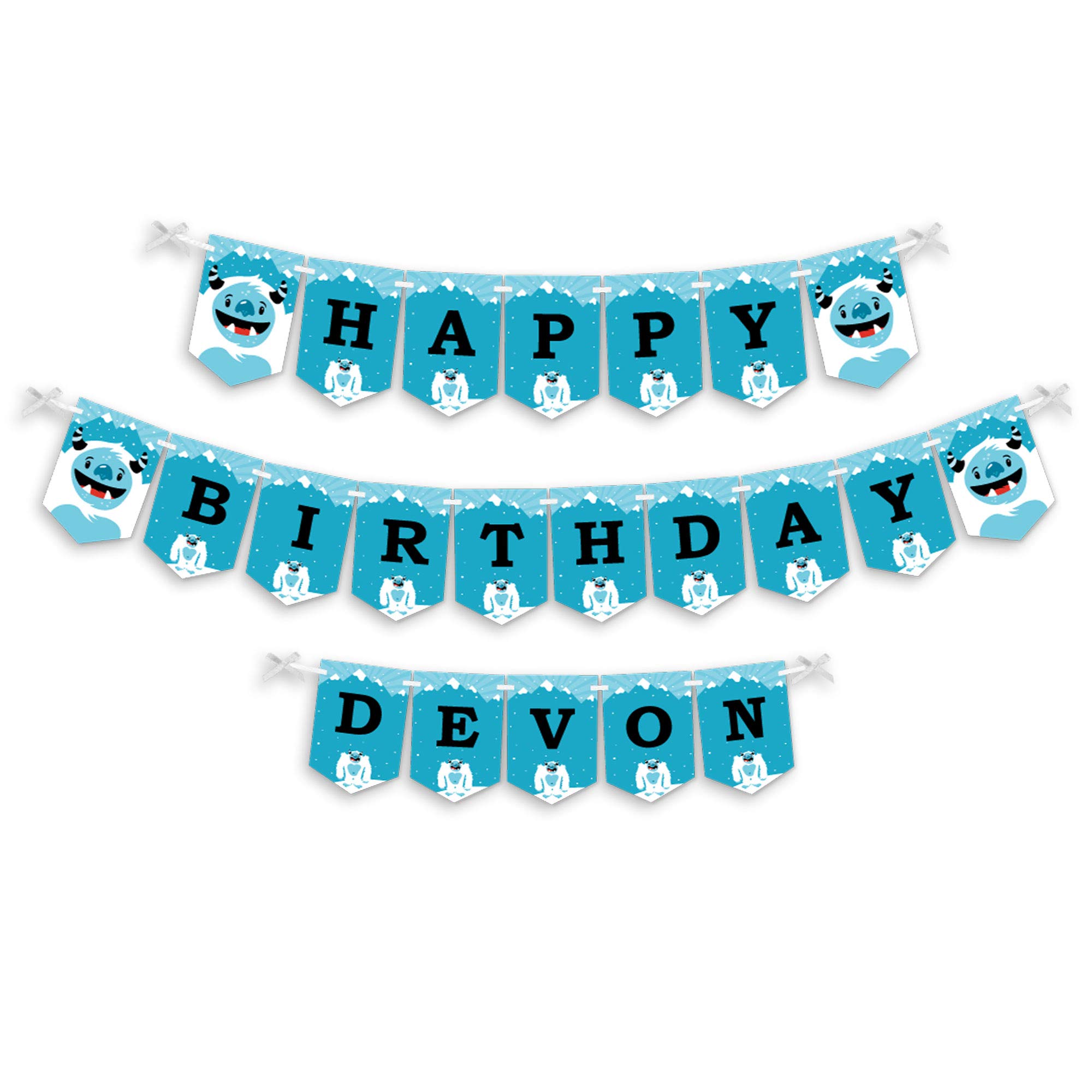 Personalized Yeti Birthday Party Decorations - Custom Abominable Snowman Bunting Banner with Name - Happy Birthday Party Supplies for Kids & Adults | Perfect for Winter Themed Parties & Snowman Decor