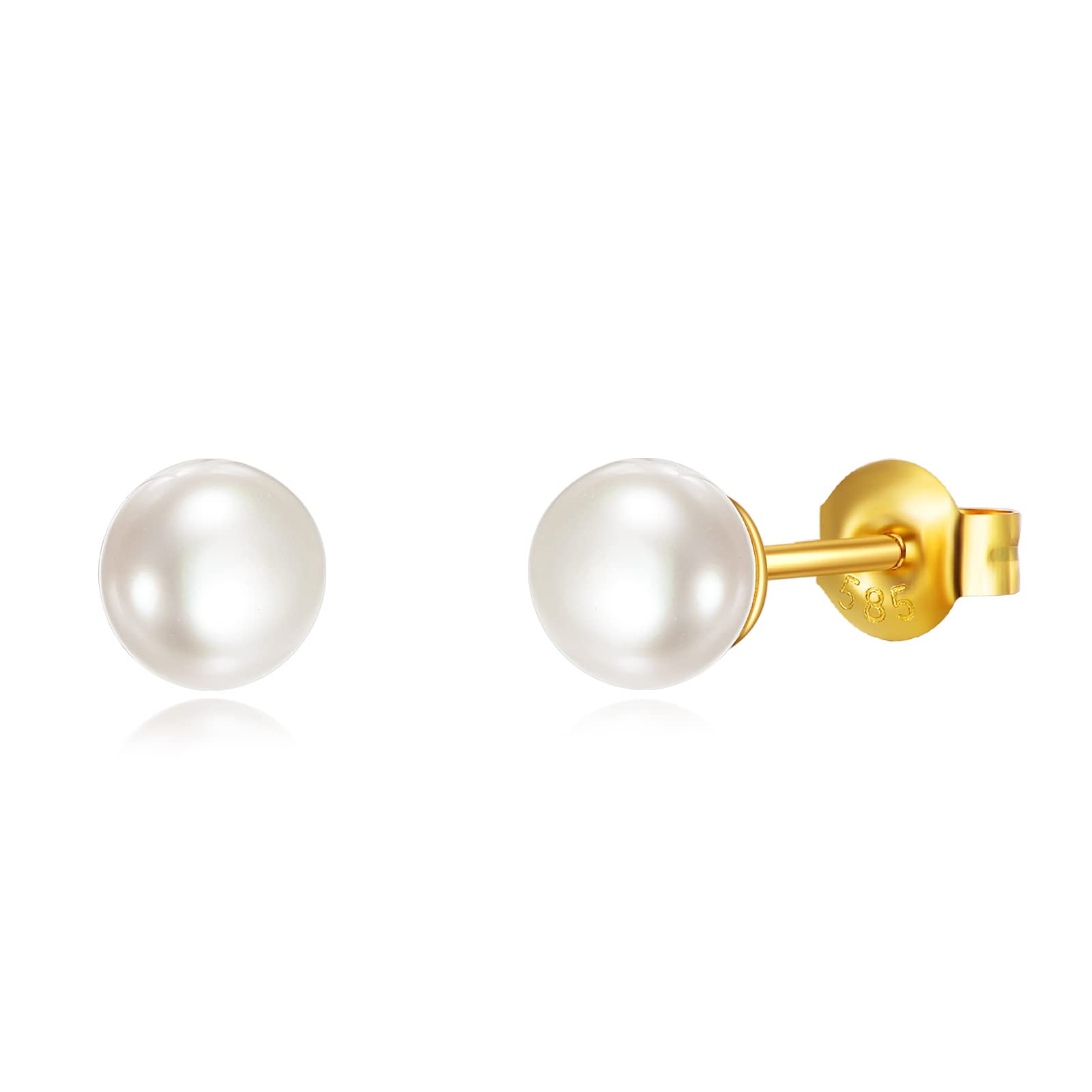 14K Gold Pearl Stud Earrings for Women - Flat Back Post Hypoallergenic Pearl Jewelry - Perfect Birthday Gift for Her, Anniversary, Wedding, or Special Occasion