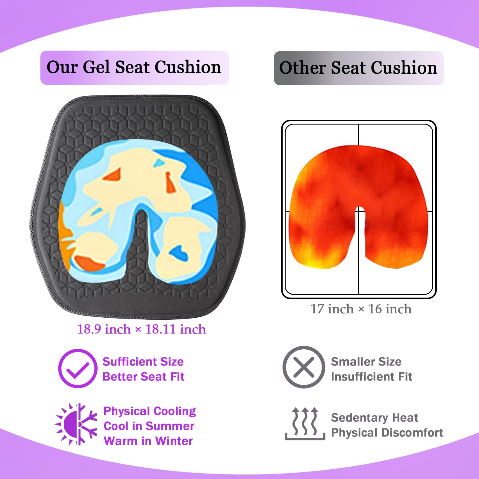 Premium Gel Seat Cushion for Car Seat, Office Chair, Wheelchair & Golf Cart - 1 Inch Thick Non-Slip Memory Foam & Gel Pad - Sciatica & Coccyx Pain Relief - Ergonomic Support for Driving, Working & Mobility (Black Suede)