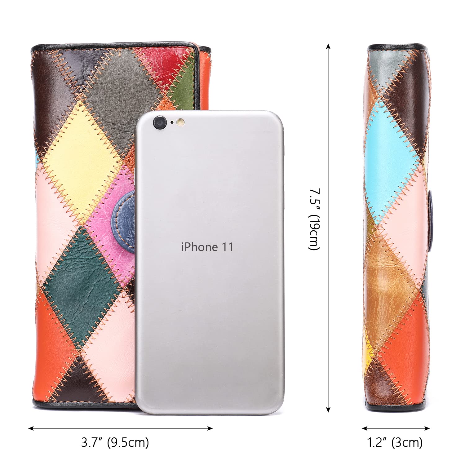 MASIWEI Genuine Leather Women's Wallet - Multicolor Patchwork Credit Card Holder with Zip Coin Purse for Daily Use