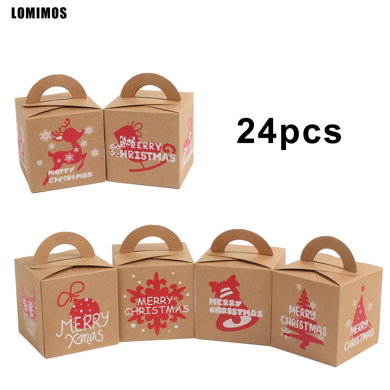 LOMIMOS 24PCS Christmas Bakery Gift Boxes - Mini Kraft Cardboard Packaging for Cupcakes, Cookies, Brownies & Donuts - Perfect for Holiday Dessert Gifting & Party Favors