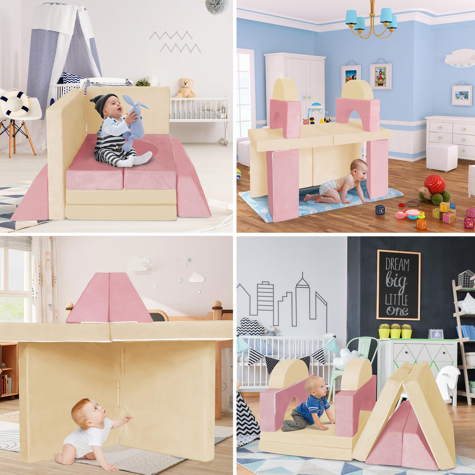 RELIANCER 8PCS Modular Kids Play Couch - Soft Foam Sectional Sofa Set for Toddlers to Teens | Playroom Furniture, Nugget Couch, Climbing Fort, Playhouse Blocks | Perfect for Indoor Play, Learning & Creative Activities