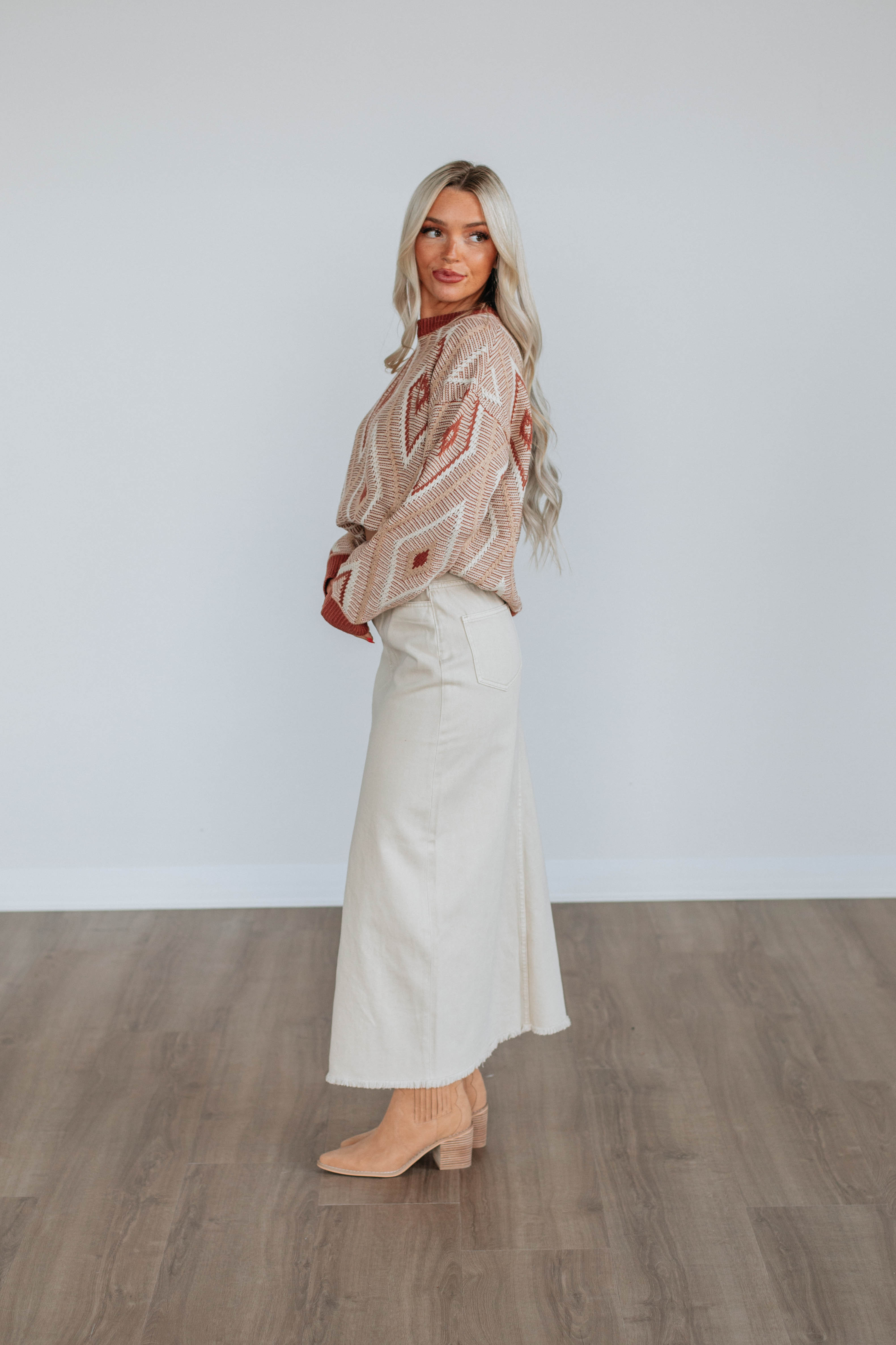 Joy Denim Skirt for Women - High Waist A-Line Denim Skirt in Beige | Casual Outfit, Street Style, Spring Summer Fashion