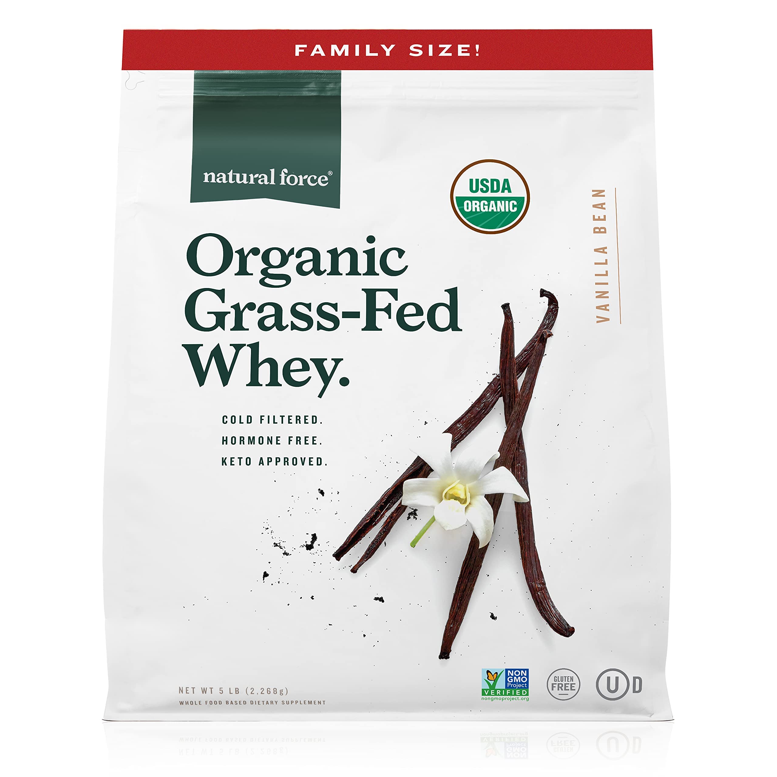 Grass Fed Organic Whey Protein Powder - Non GMO, Humane Certified, Lab Tested Vanilla Flavor - Keto & Low Carb Friendly, Kosher Certified (5lb) - Perfect for Post-Workout Recovery & Healthy Smoothies