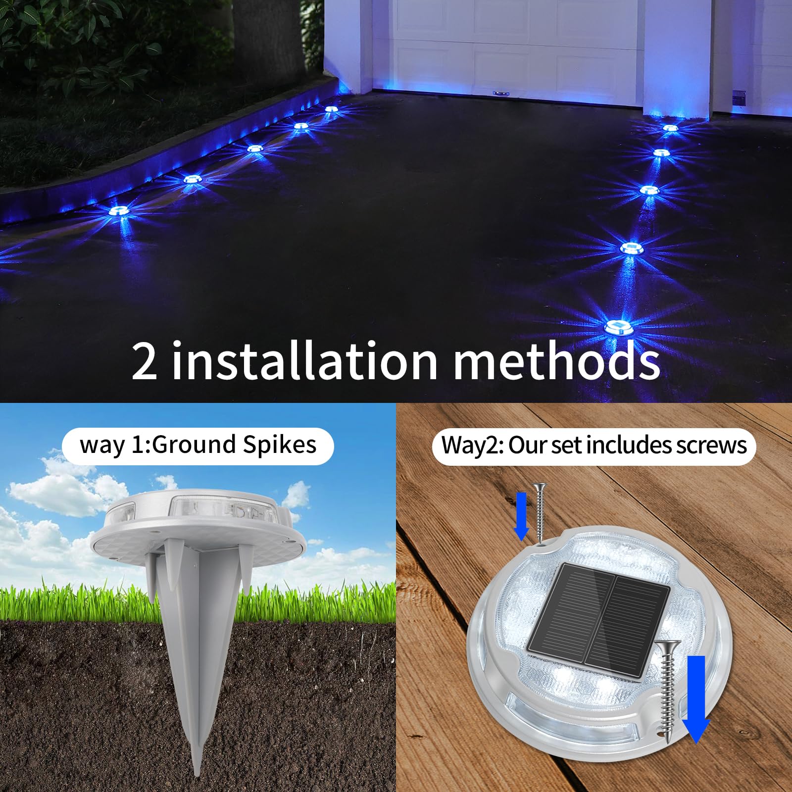 VOLISUN 16 Pack Solar Powered Outdoor Lights - Waterproof 2-in-1 Color (White/Blue) LED Pathway Lights for Deck, Driveway, Stairs & Garden - Weatherproof Step Lighting for Safety & Ambience