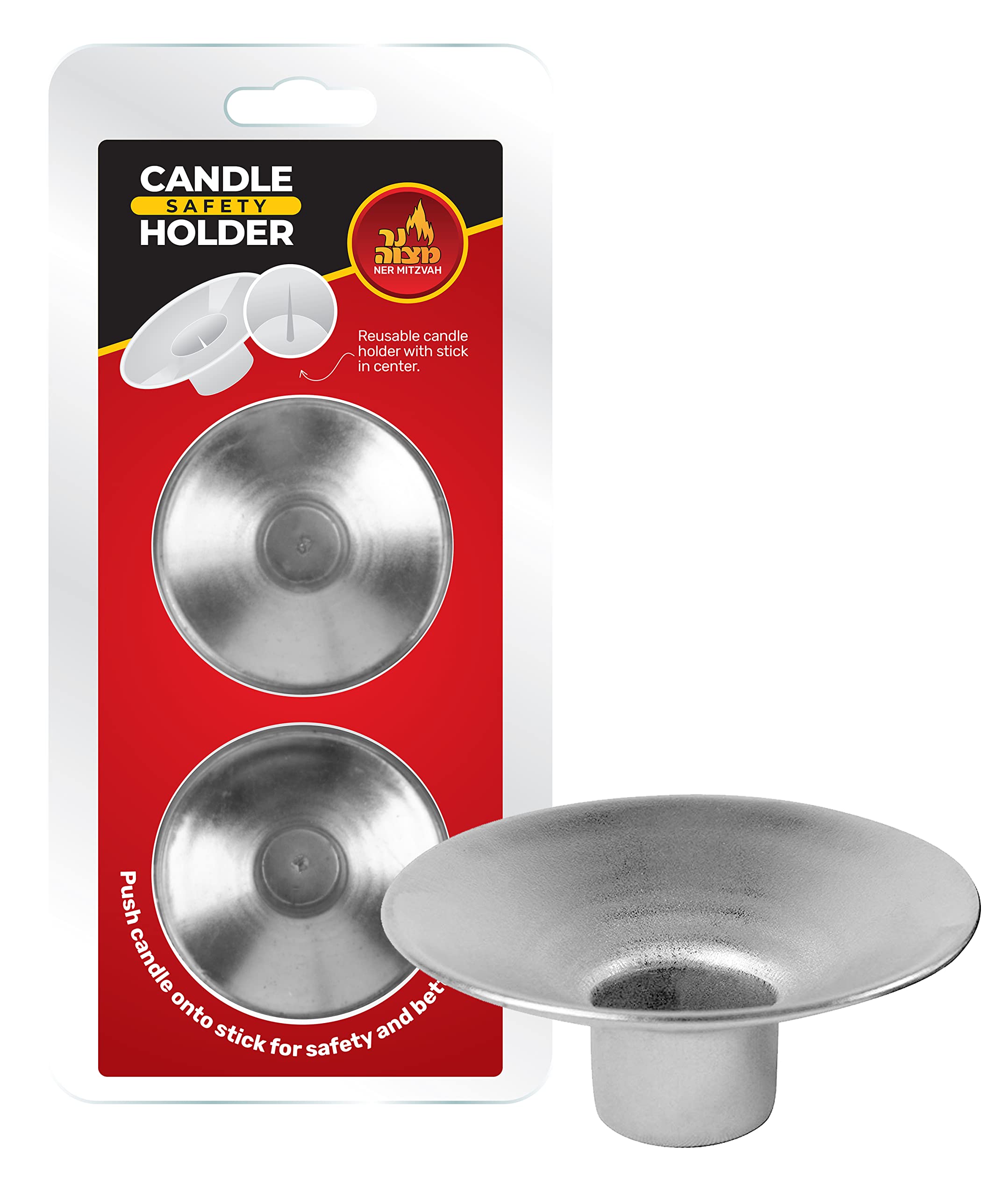Reusable Metal Candlestick Liners & Drip Guards - Nickel Plated Safety Pin Bobeches for Secure Candle Hold - Silver (2 Pack) - Perfect for Hanukkah, Shabbat & Jewish Holiday Decorations