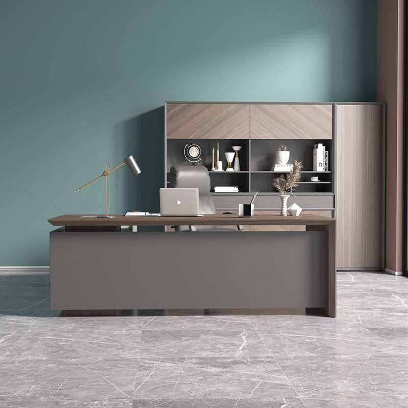 Premium ARMANDO Executive Desk 220cm with Right Return in Hazelnut & Grey - Modern Office Furniture for Home & Business Workspaces