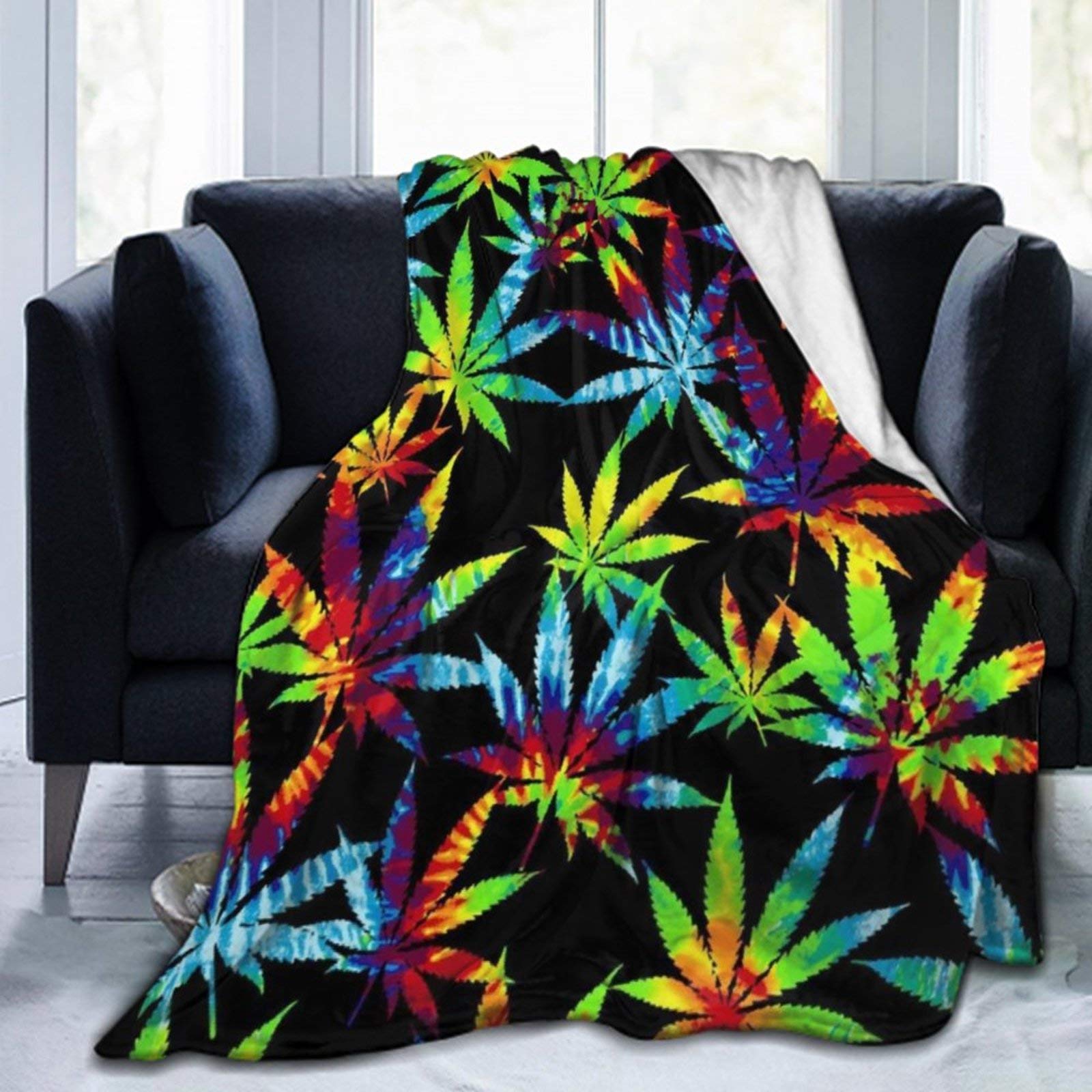 Luxury Flannel Plush Throw Blanket - 50x40 Inch Super Soft & Lightweight - Warm Cozy Bed Blanket for Sofa, Couch, Chair, Car - Washable Tie Dye Leaves Design - Perfect for Home Decor, Winter Nights & Travel
